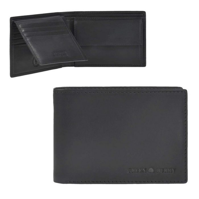 Greenburry Geldbörse Pure Black Portemonnaie im Querformat 8 Kartenfächer RFID Schutz Herren
