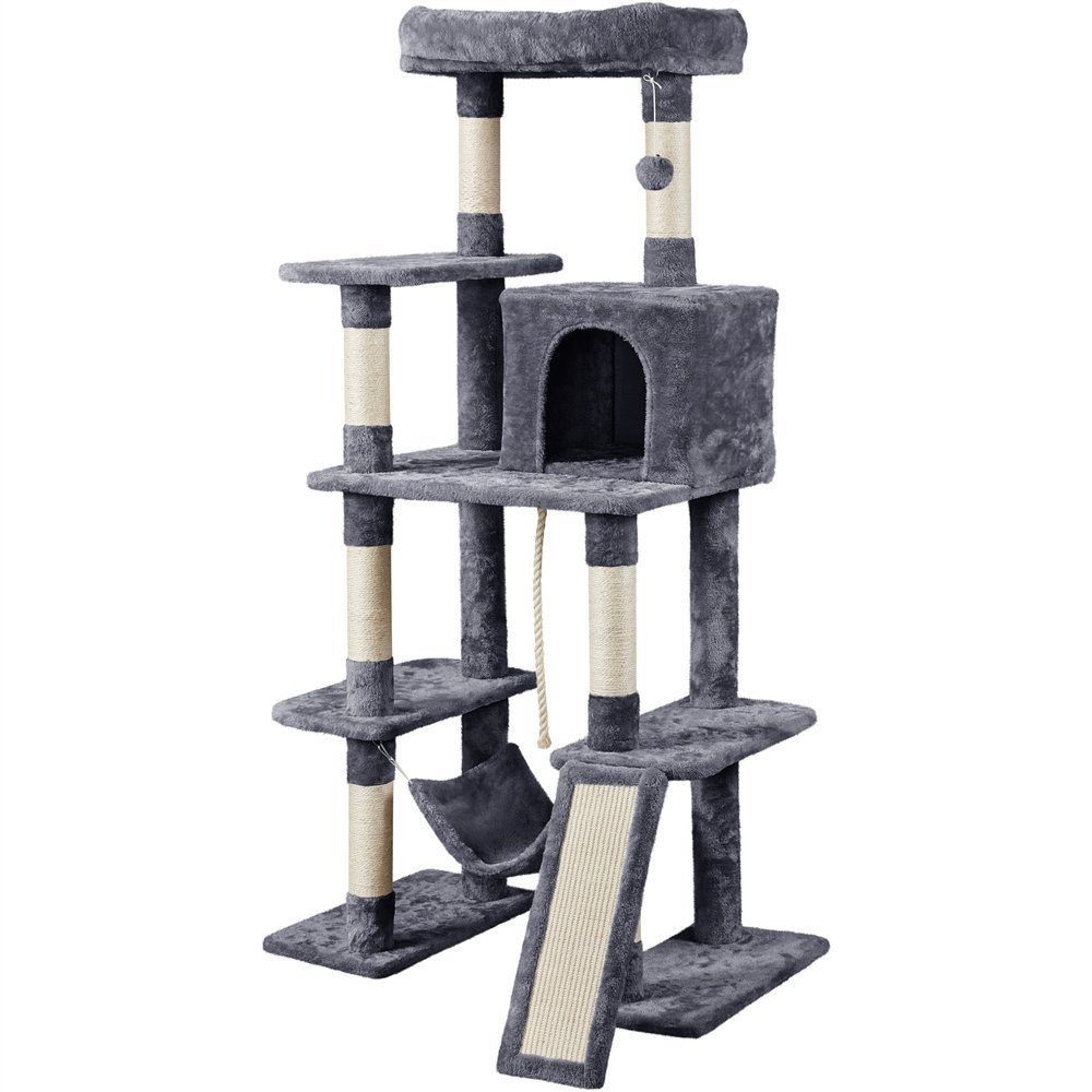 Yaheetech Kratzbaum 160 cm (H), Katzenbaum Spielhaus für Katzen, mit Katzenhaus & Hängematte
