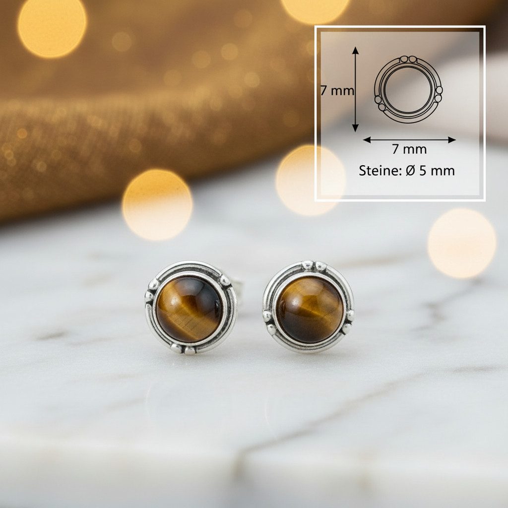 mantraroma Paar Ohrstecker LITANG aus 925 Silber mit Tigerauge (Paar, Paar Ohrringe mit Schmuckbeutel), 925 Sterling Silber Ohrringe für Damen