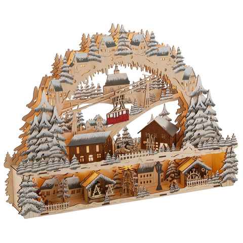 my home Schwibbogen Podest und Seilbahn, Skihütte und Weihnachsmarkt, Weihnachtsdeko, Breite ca. 64 cm