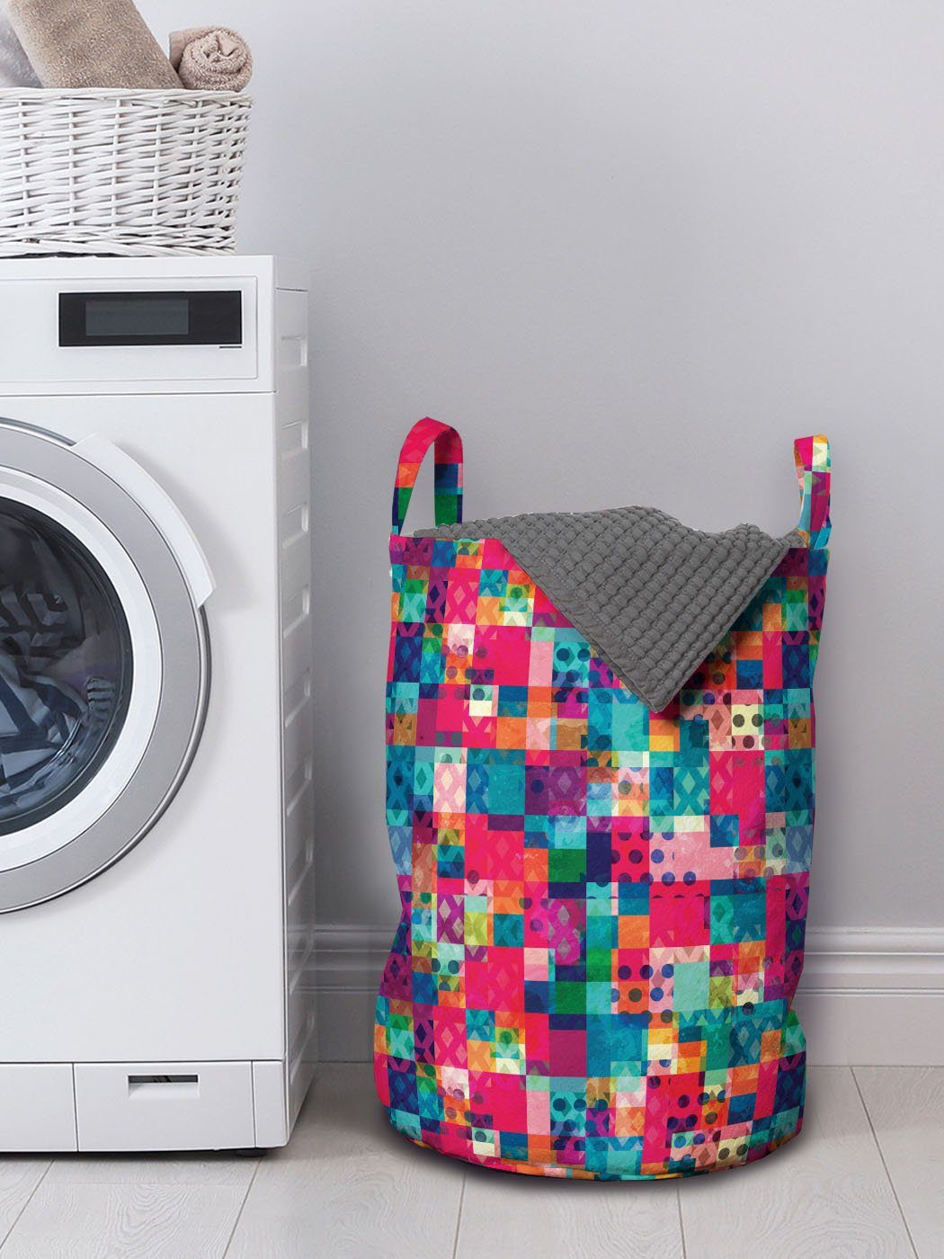 Griffen für Wäschekorb mit Italienisch Dots Waschsalons, Grunge Wäschesäckchen Abakuhaus Kordelzugverschluss Geometrisch