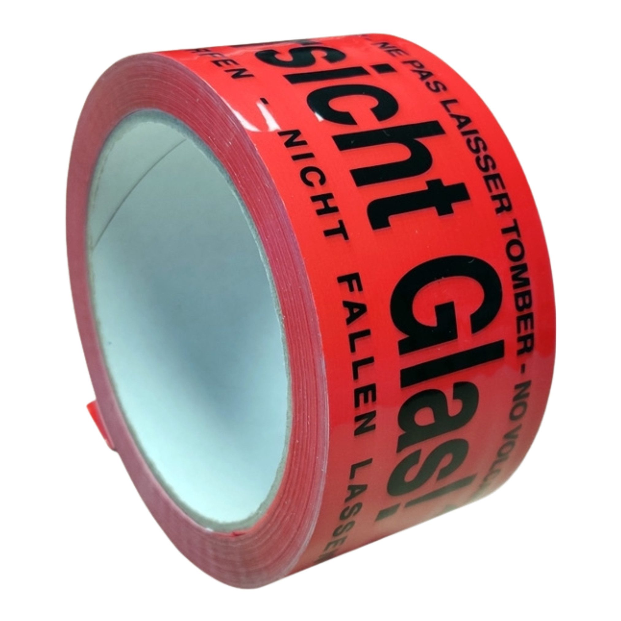 Packen24 GmbH Warnklebebänder Klebeband Rollen 50 mm x 66 m Warnband Vorsicht Glas Leise Packband (1-St)