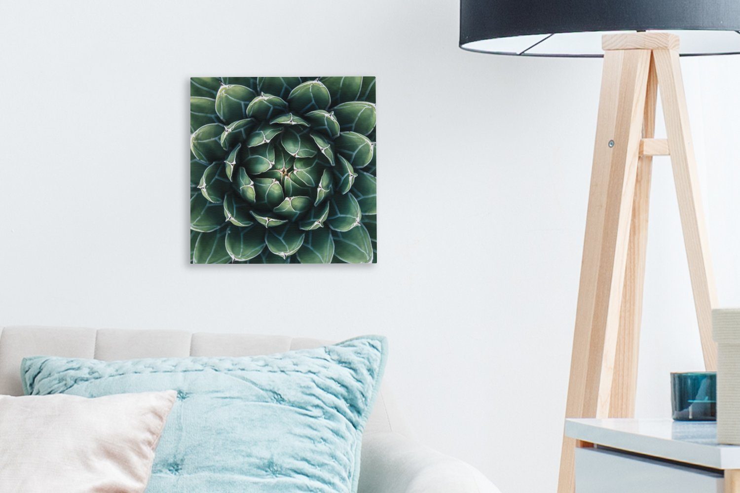 OneMillionCanvasses® Leinwandbild Ein grünes Bilder Schlafzimmer Leinwand Wohnzimmer Blumenmuster, für (1 St)