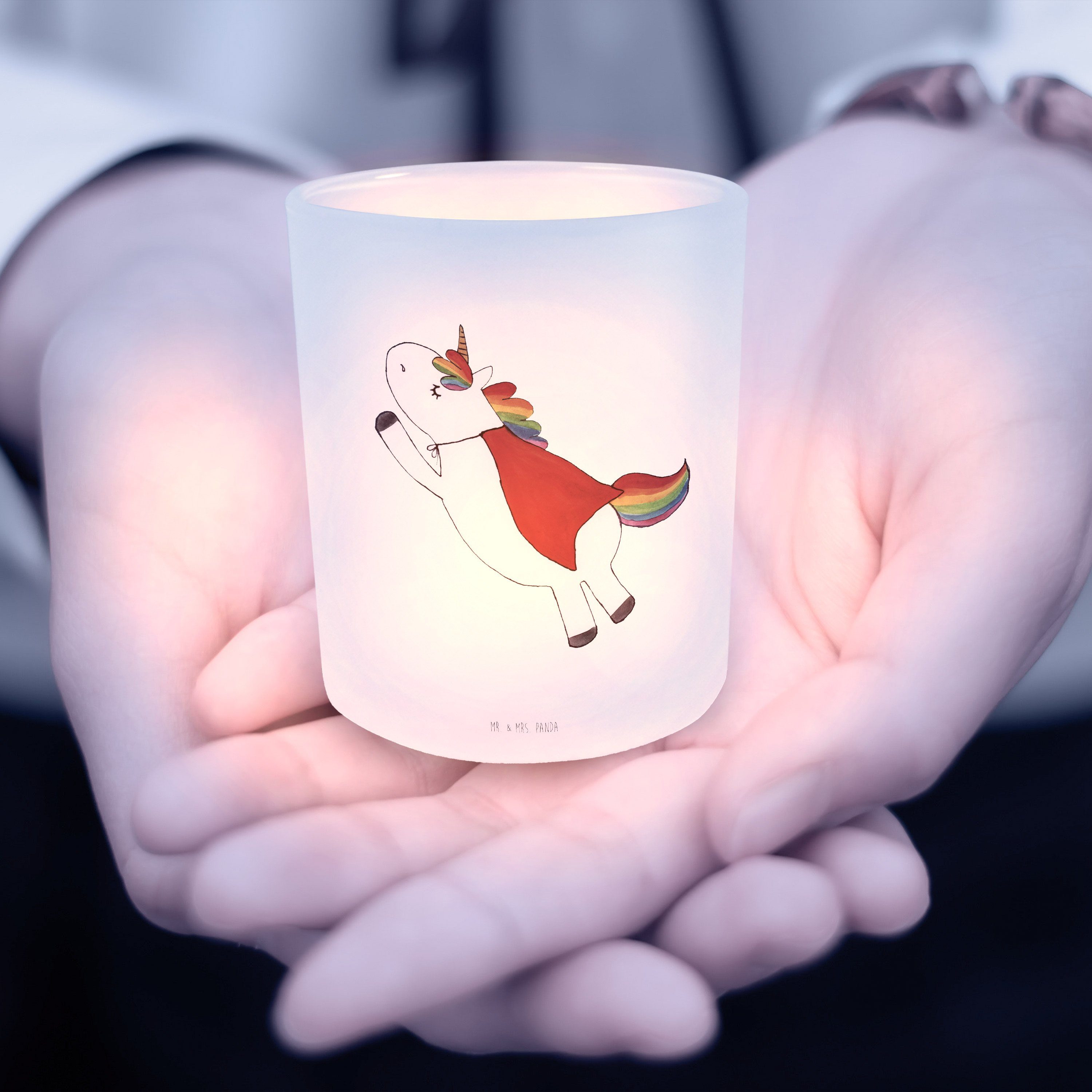 Mr. Windlicht Transparent Super & Tr - Geschenk, Einhorn Panda Mrs. - Teelichthalter, St) (1 Einhörner,