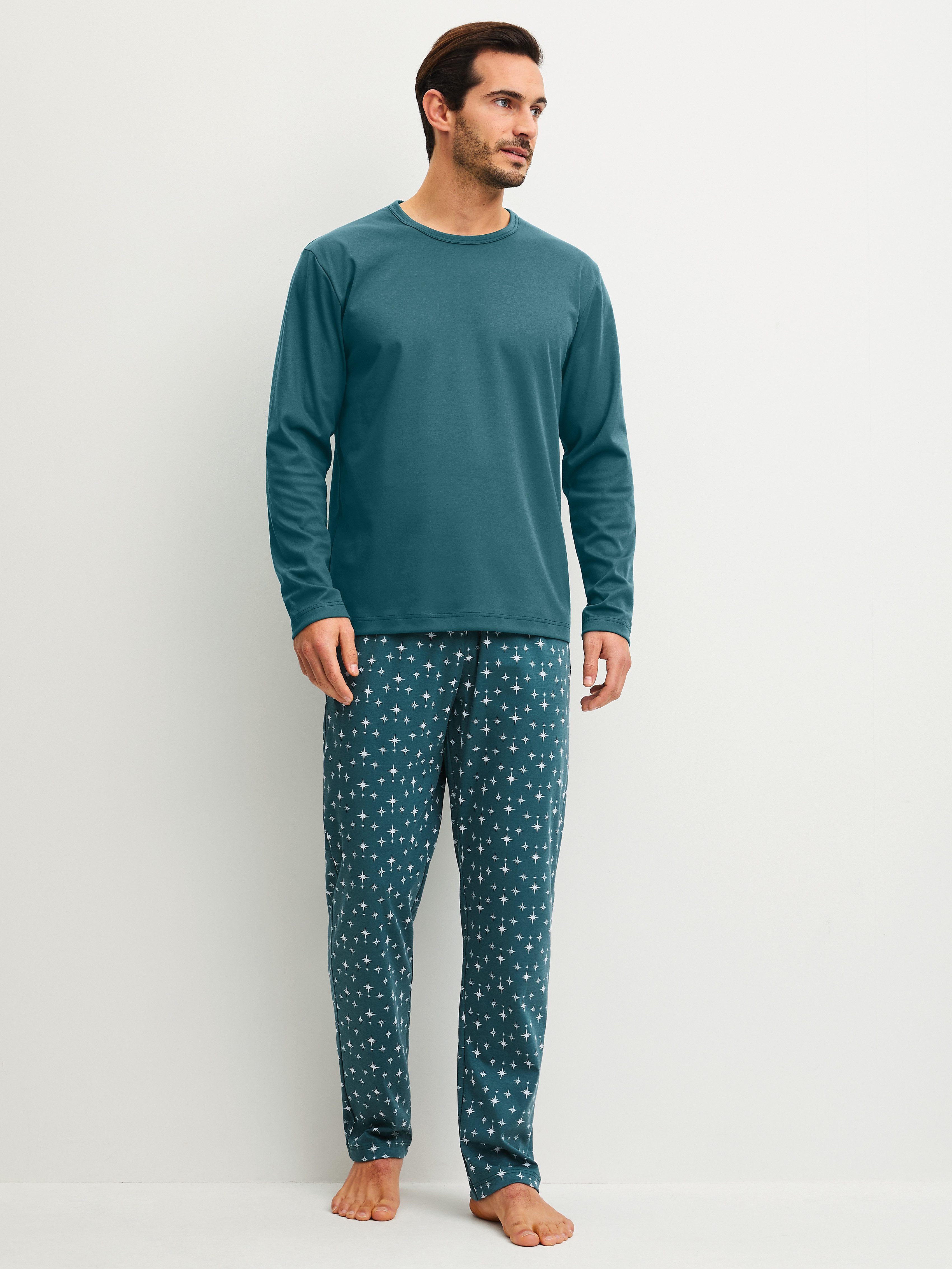 CALIDA Schlafanzug Relax Streamline 3 (2 tlg) Langarm-Shirt mit eingefasstem Rundhalsausschnitt