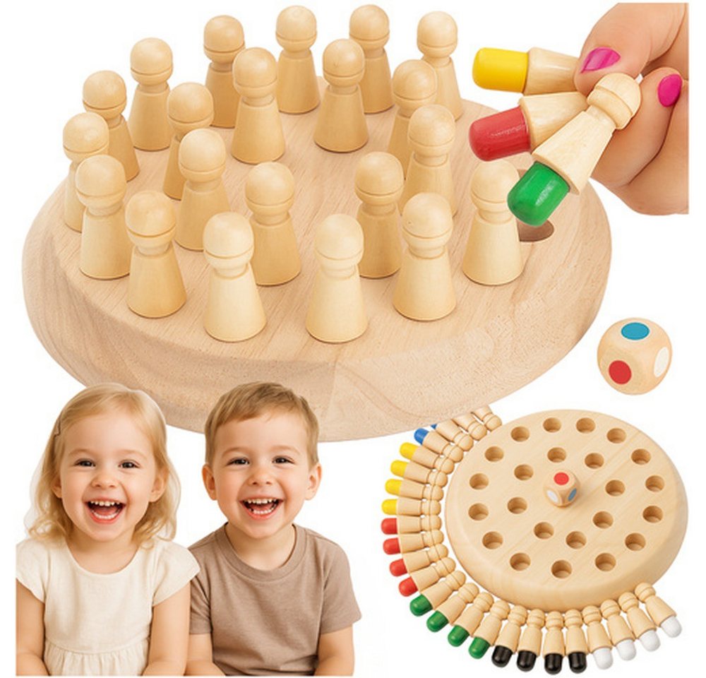KRUZZEL Lernspielzeug Holzspielzeug Memory-Schach (Spar-Set, 1-St., Geschicklichkeit), Kombination aus Schach- und Memory-Mechanik schult