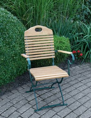 TPFGarden Garten-Essgruppe Bad Belzig, (Outdoor Garten Garnitur, 5-tlg., aus stabilem Robinienholz - 2x Stuhl, 2x Sessel & 1x Tisch 70x110cm), Gestell Flachstahl dunkelgrün - klappbar - Hochwertige Verarbeitung