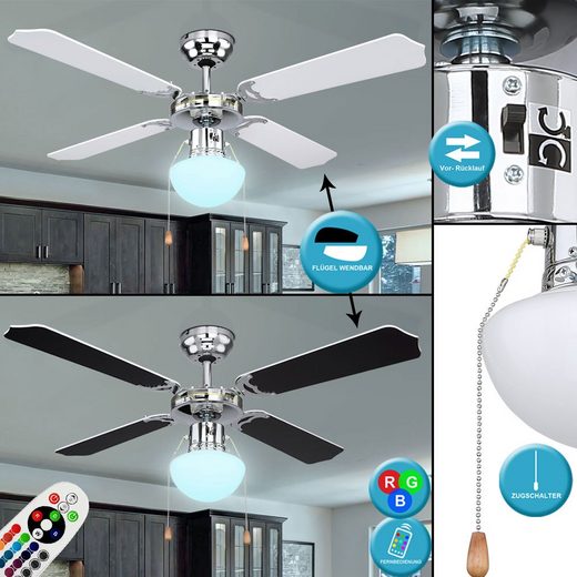 etc-shop Deckenventilator, Decken Ventilator chrom Wohn Zimmer Lüfter