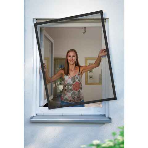 SCHELLENBERG Insektenschutz-Fensterrahmen Fliegengitter Fenster Premium, mit Rahmen aus Aluminium, 140 x 150 cm, anthrazit, 70043