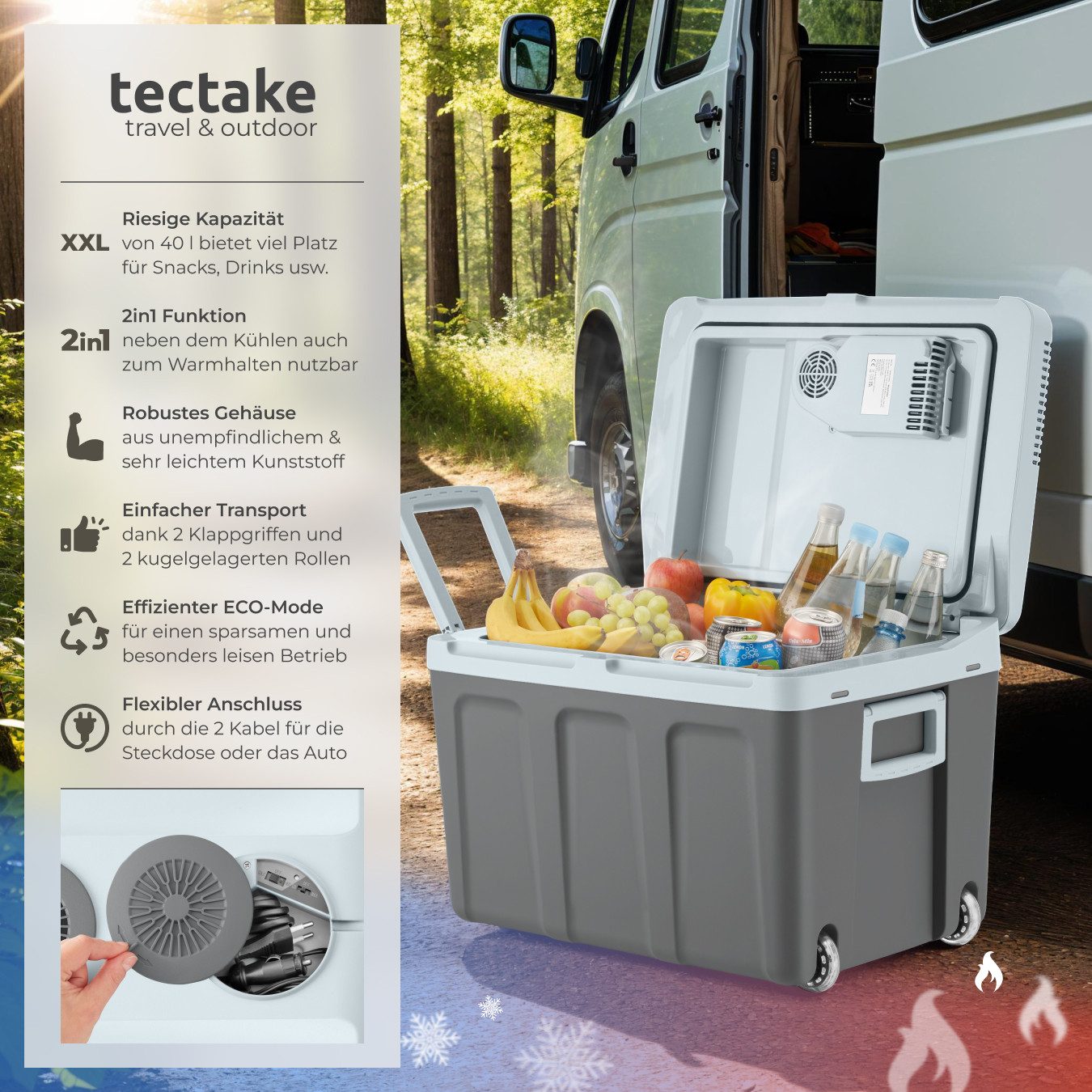 tectake Kühlschrank Kühlschrank, 41,00 cm hoch, 56,00 cm breit, AC- und DC-Kabel, Steckdosen- und Autoanschluss