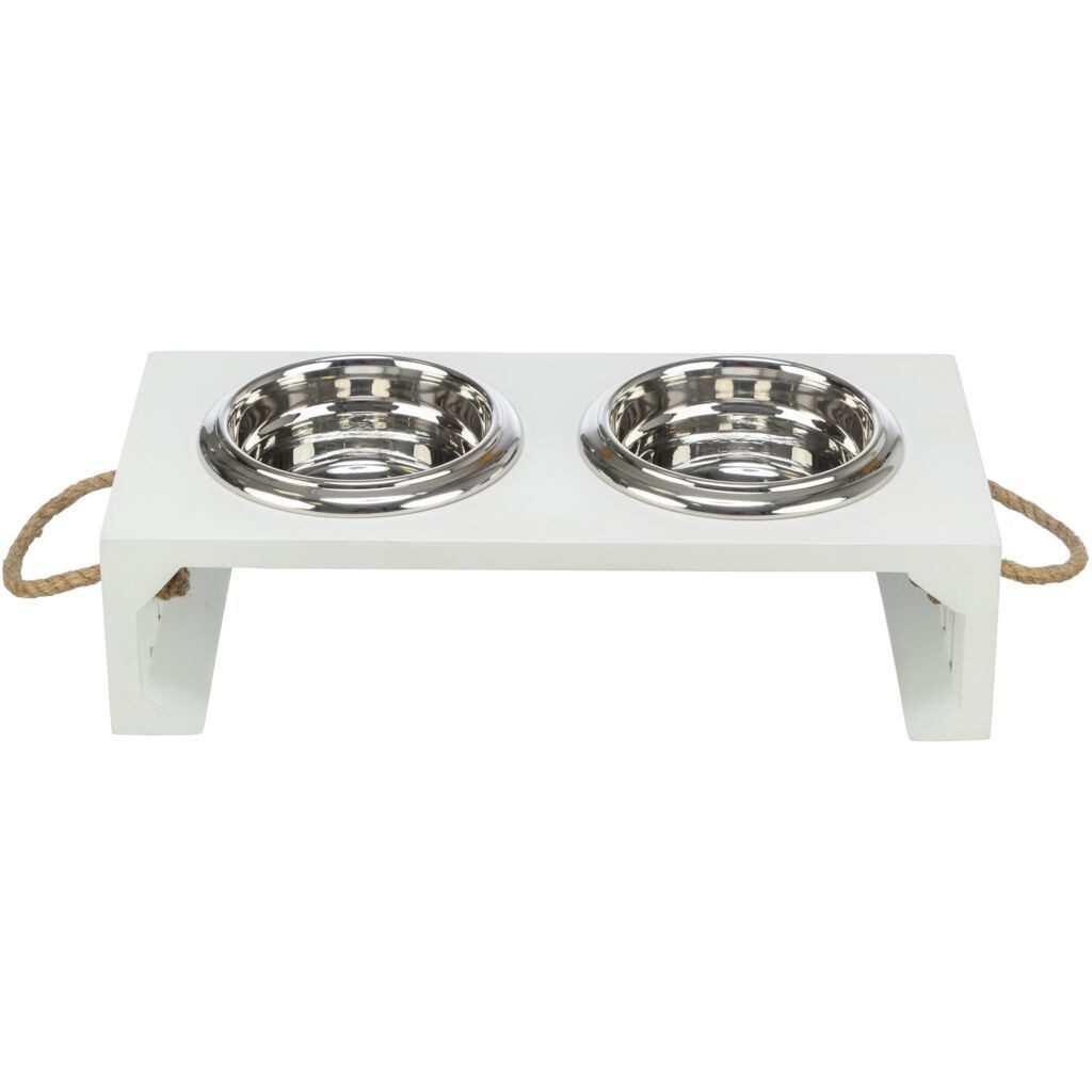 TRIXIE Napf-Set BE NORDIC Napf-Set, MDF/Edelstahl - weiß - 2 × 0,9 l/ø 17 cm/44 × 21 ×