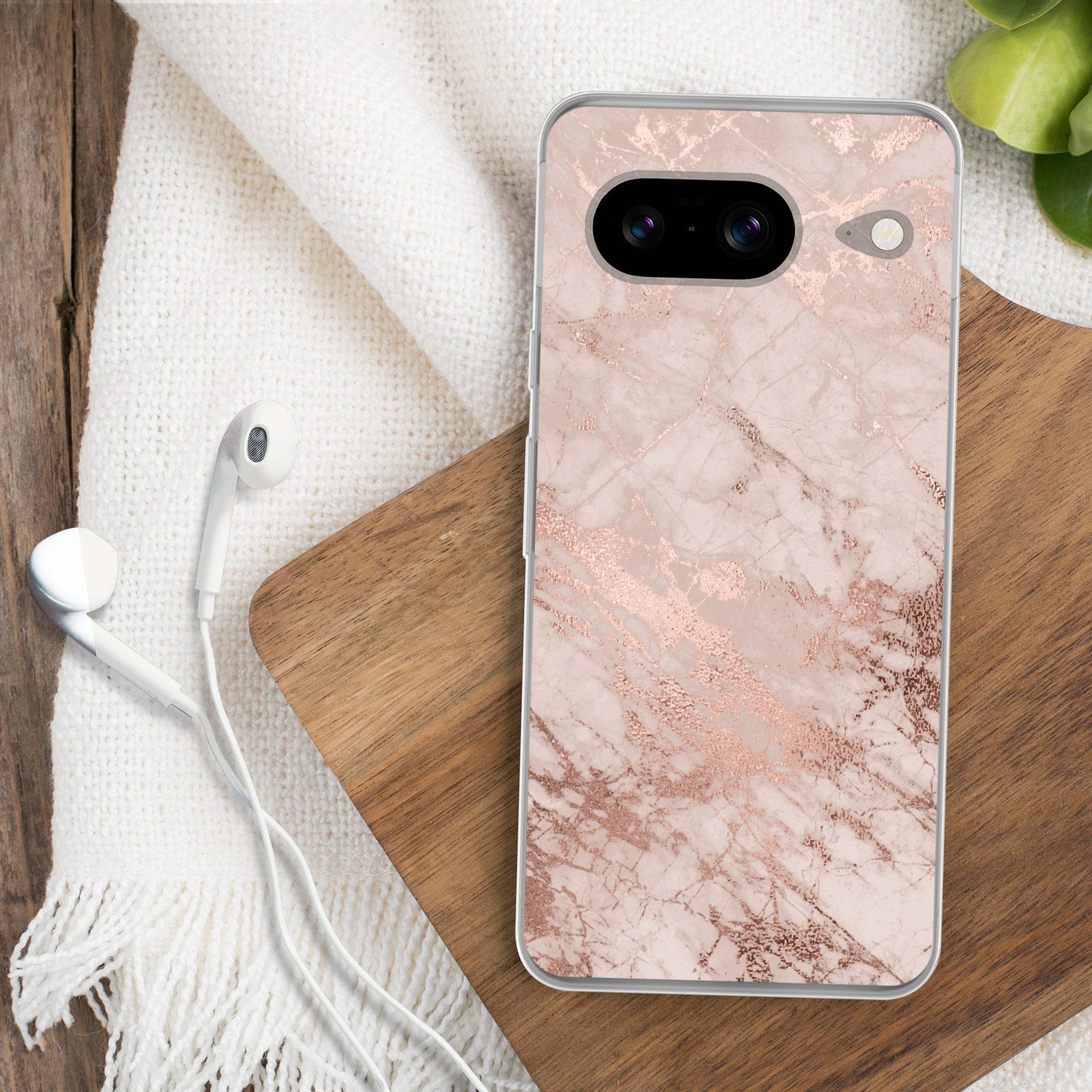 MuchoWow Handyhülle für Google Pixel 8 Marmor - Rosa - Luxus - Marmoroptik - Glitzer - Des, Handy Case, Silikon, Bumper Case Dünn