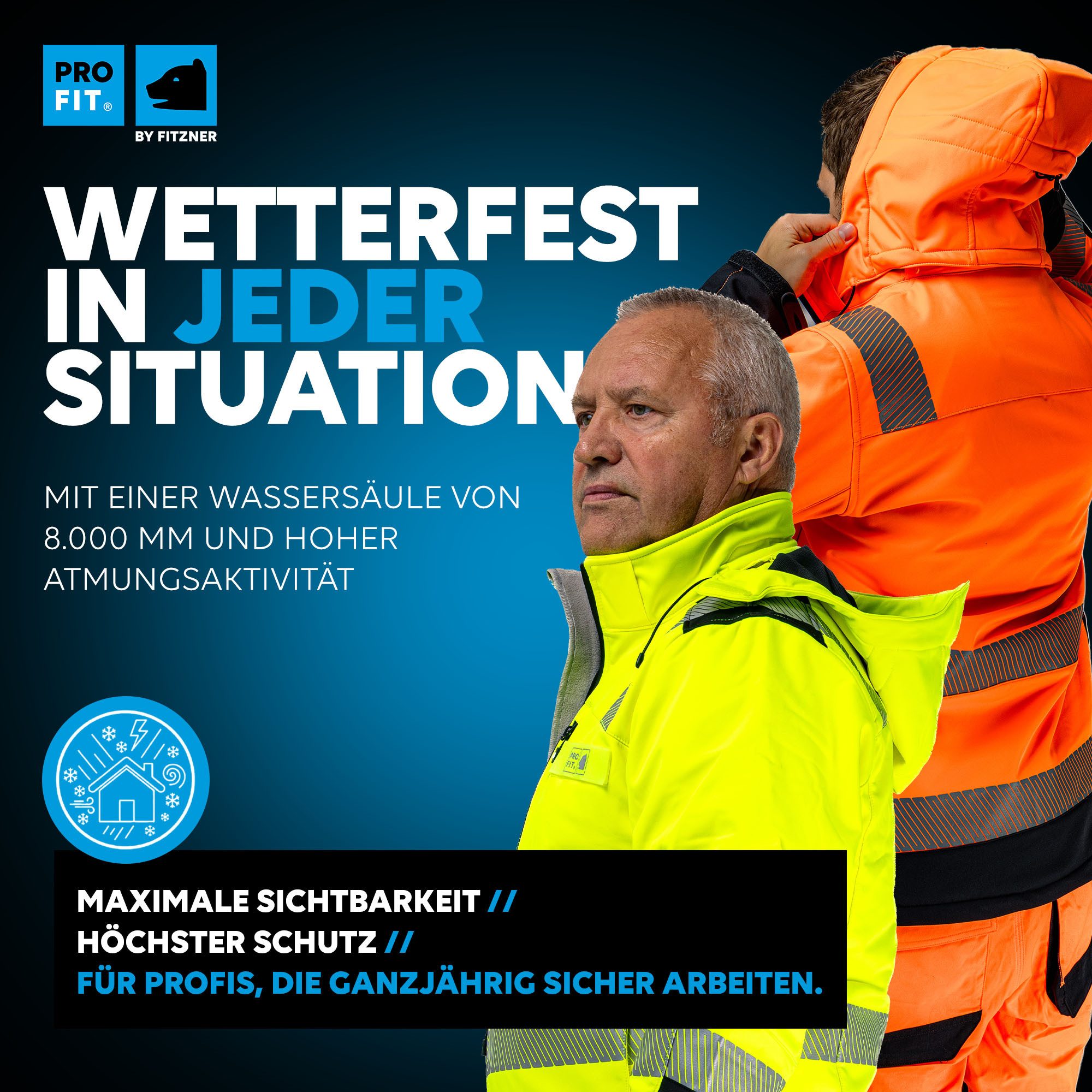 PRO FIT Arbeitsjacke Warnschutz Softshelljacke, Neongelb/Schwarz, Wasserabweisend, Winddicht, Abnehmbare Kapuze, Atmungsaktiv, Reflektor