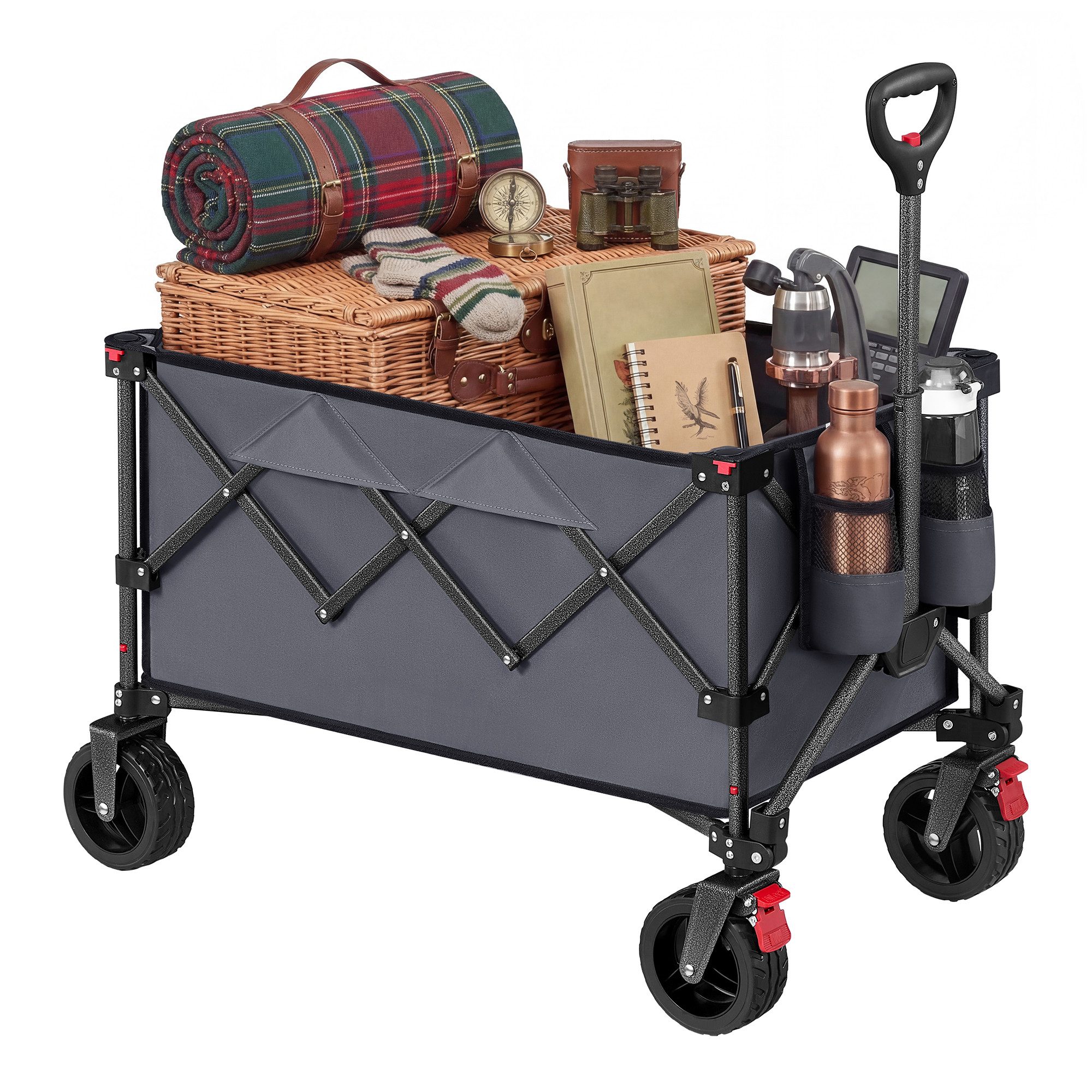 SONGMICS Handwagen altbarer Handwagen/Bollerwagen, Gartenwagen mit Griff, 4 verstärkte Rollen, davon 2 Universalräder, bis 150/180 kg belastbar
