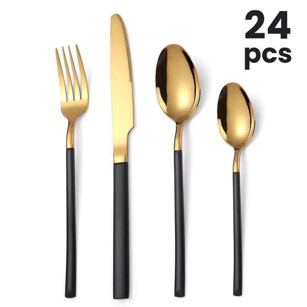 YNOFIT Besteck-Set 24-teiliges Besteckset, Patchworkfarben, für 6 Personen, 6 Personen, (24-tlg) Edelstahl, Vierkantgriffe, Knight Style Design