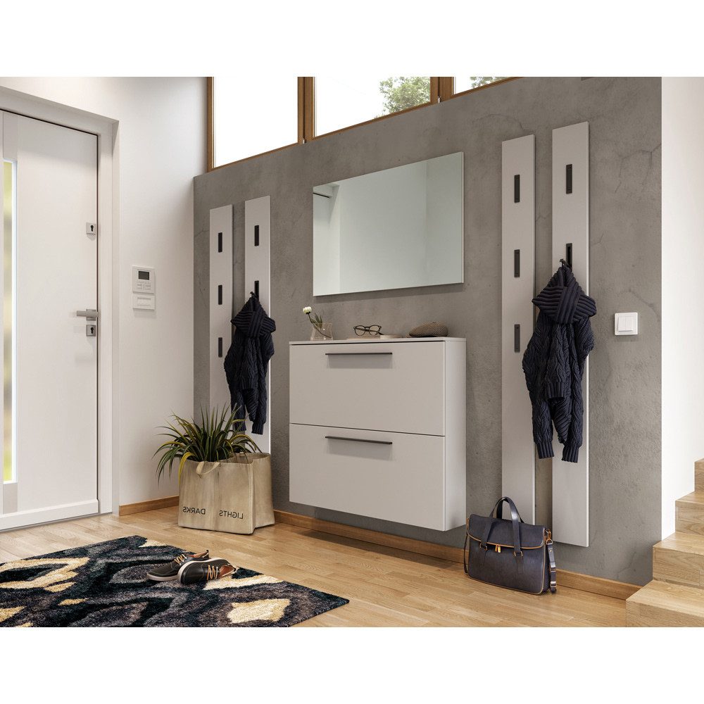 Lomadox Garderoben-Set UTRERA-01, (Spar-Set, 6-St), mit 100cm Schuhschrank Spiegel 4 Paneele Kashmir-beige 220/200/19 cm