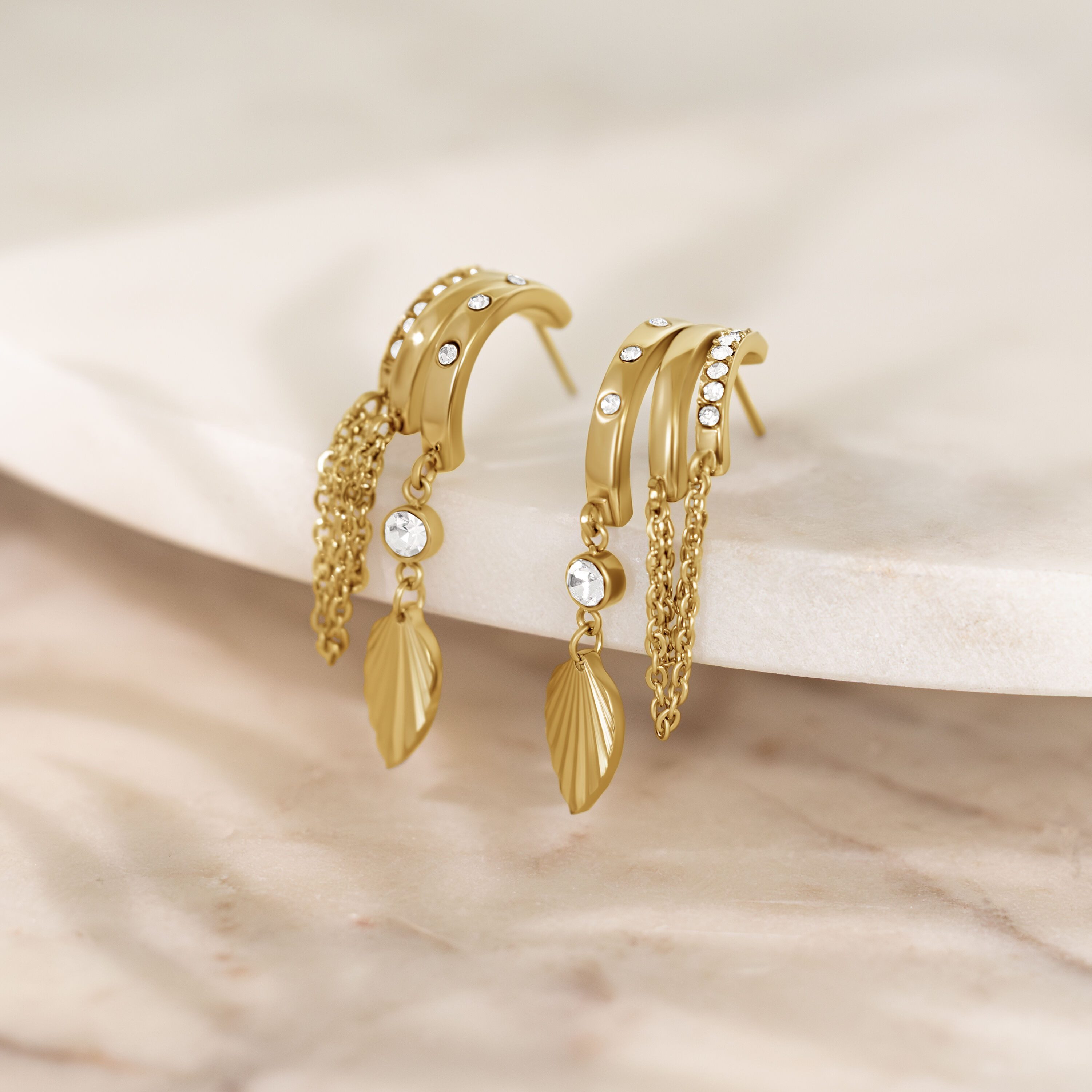 Wildcat Paar Ohrstecker Riffled Leaf Statement Earstuds - Gold, Chirurgenstahl 316L - wasserfest, langlebig, hautverträglich