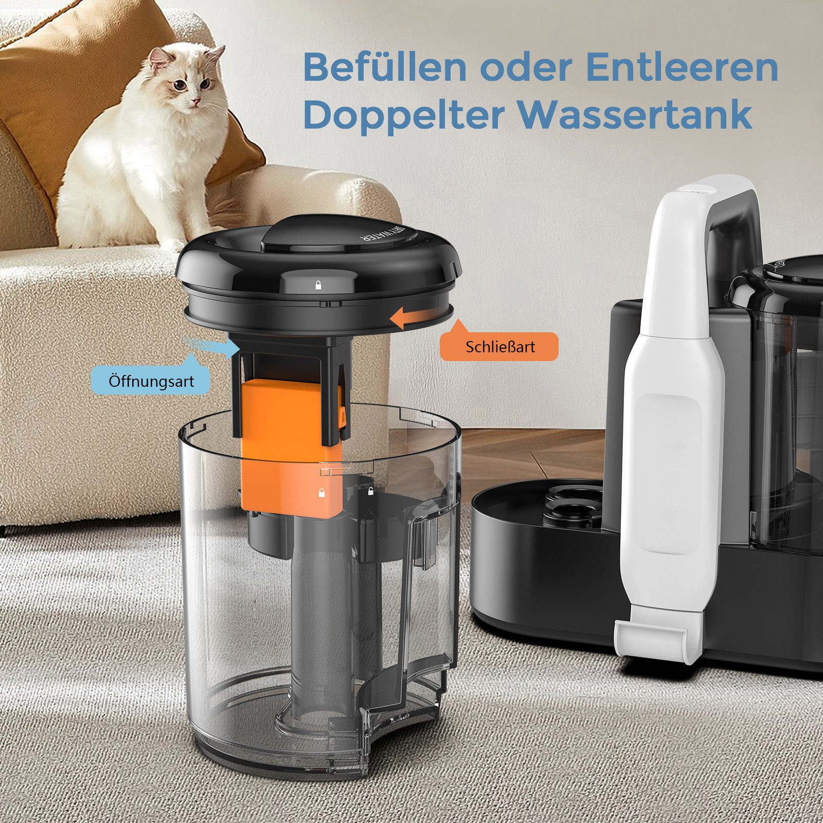Teendow Wasch-Sauger Waschsauger Teppichreiniger Polsterreiniger, Nasssauger Sofa Reiniger, 500 W, Wassertank, 15 kPa Saugkraft, 1,5L+0,8L Doppeltank, 5 m Kabel