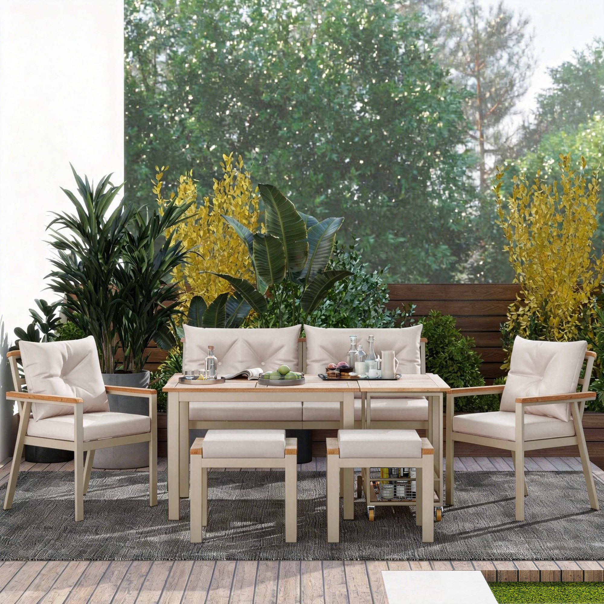 Gartenlounge-Set Esstisch- und Stuhlset aus Akazienholz, Gartenmöbel