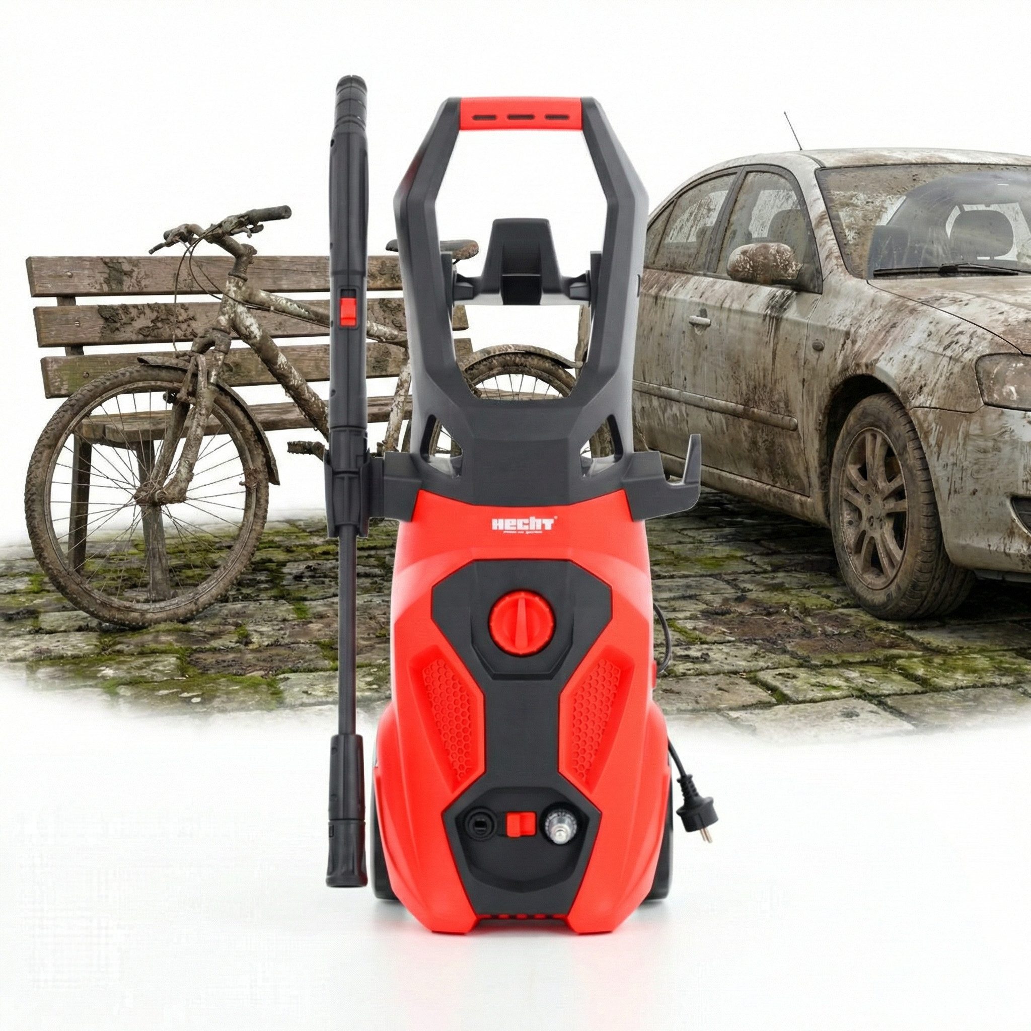 Hecht Hochdruckreiniger elektrisch mit Düsennadel & Wasserfilter, 5,7m Schlauch, 8,6 kg, Druck max: 160 bar, Fördermenge max: 450 l/h, 2000W, 7,5 l/min, bis 50 °C