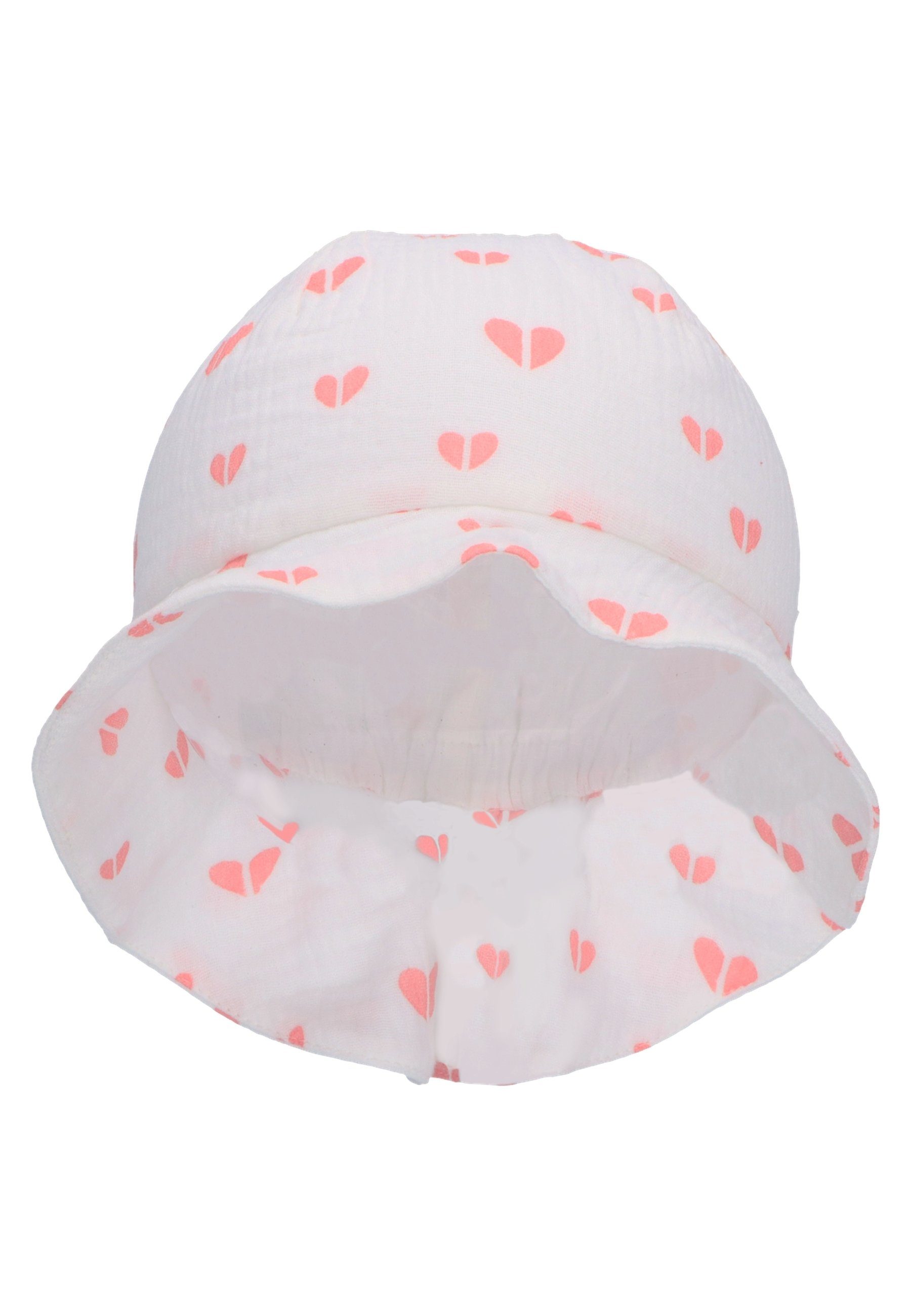 Nackenschutz Baumwolle mit süßen aus und Sterntaler® Kinderhut Motiven) Sommerhut Baby (1-St., mit Herzen Sonnenhut Schirmmütze Bindeband bedruckt