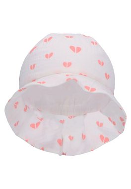 Sterntaler® Schirmmütze Sonnenhut Herzen (1-St., Sommerhut Baby bedruckt mit süßen Motiven) Kinderhut aus Baumwolle mit Nackenschutz und Bindeband