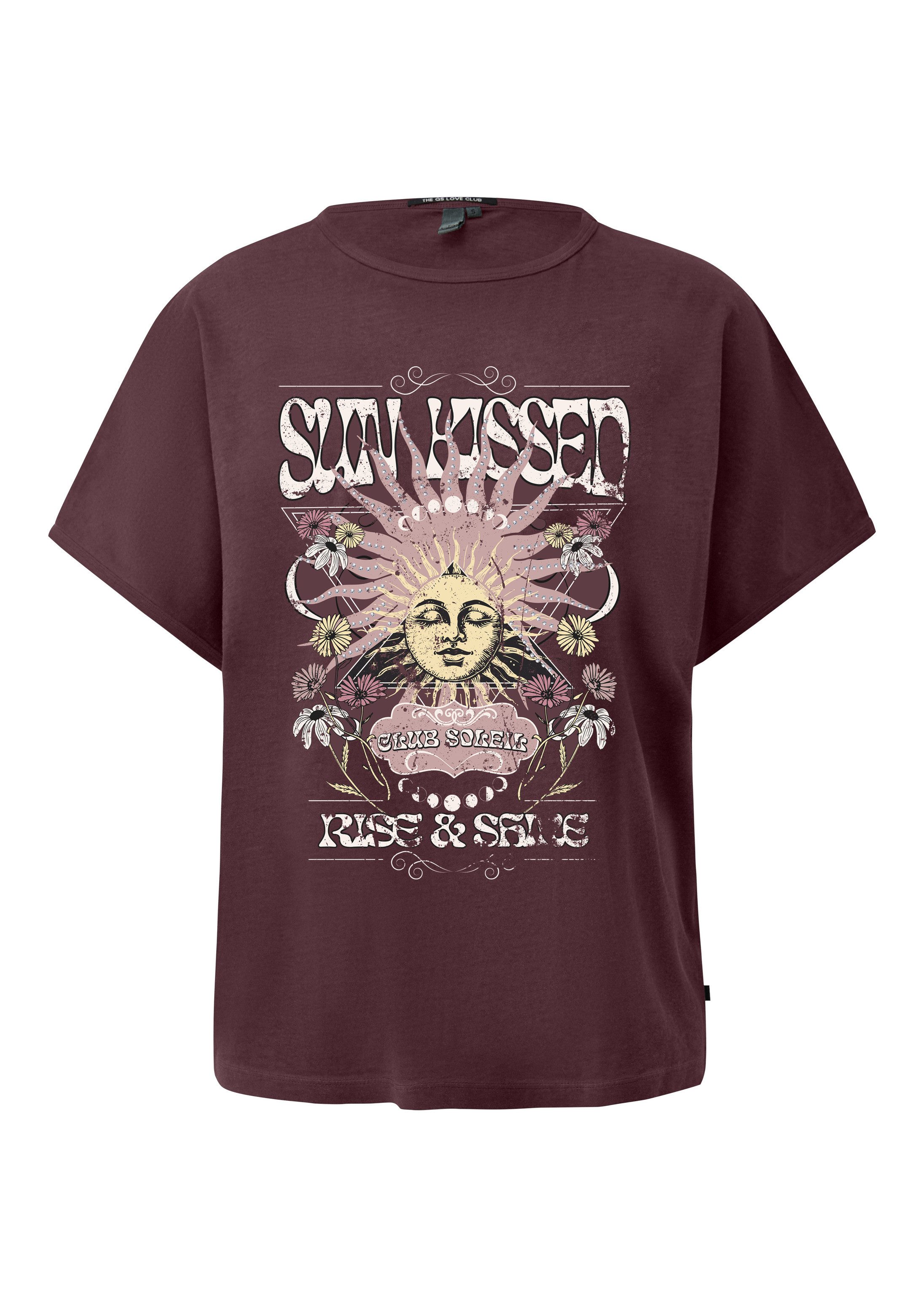 QS Kurzarmshirt T-Shirt Gewaschenes Print-Shirt mit überschnittener Schulter