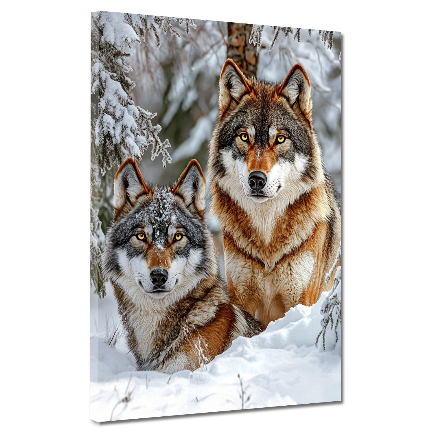 Artedinoi Leinwandbild Zwei Wölfe im verschneiten Wald Leinwandbild Wandbild Kunstdruck XL Wa, Zwei Wölfe im verschneiten Wald