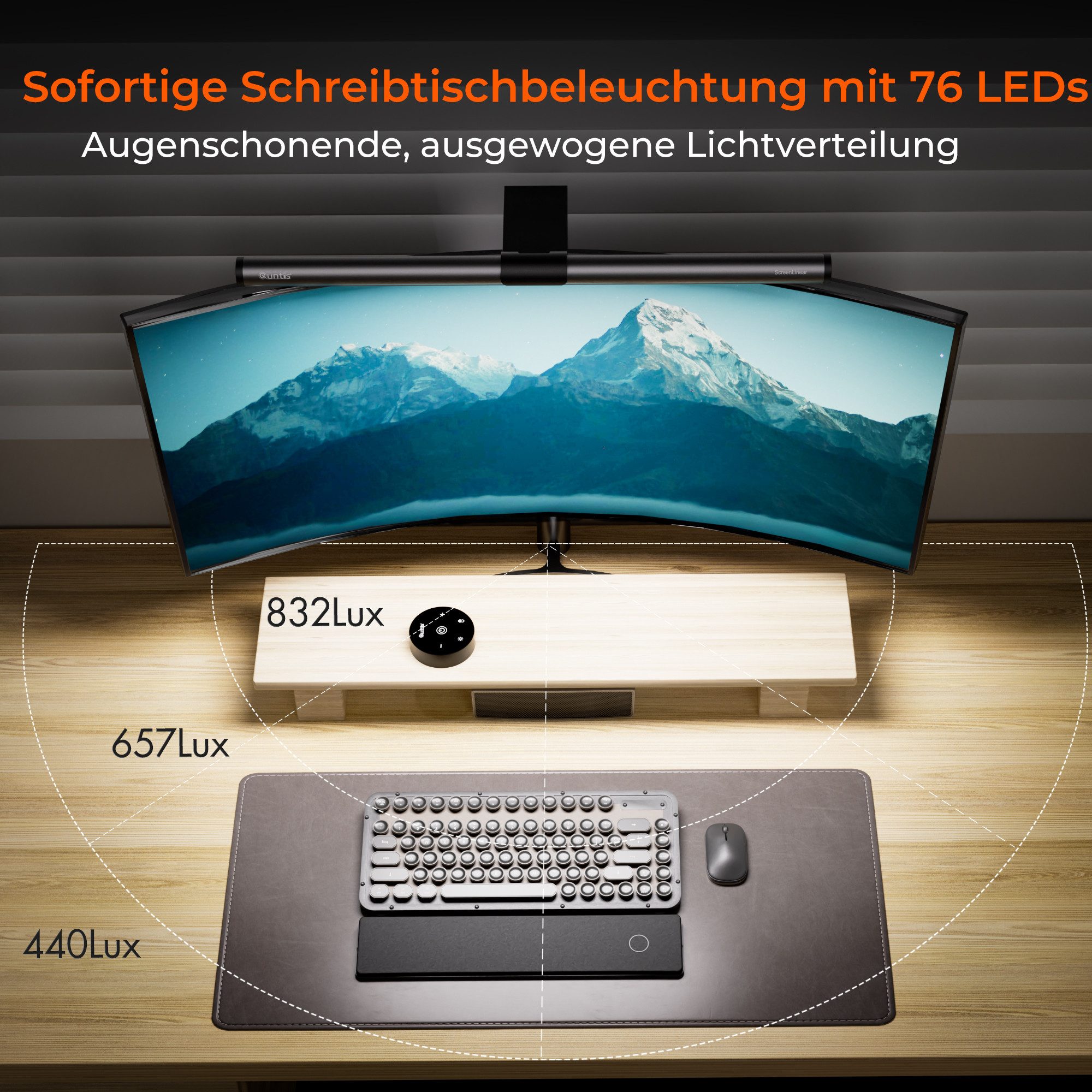 Quntis LED Schreibtischlampe 41cm LED Tischlampe Schreibtischlampe dimmbare Lampe für Büro Monitor, Beleuchtung, LED fest integriert, Warmweiß (3000 K) bis Kaltweiß (6500 K), ideal als Nachttischlampe, Leselampe & Kinder Schreibtischlampe