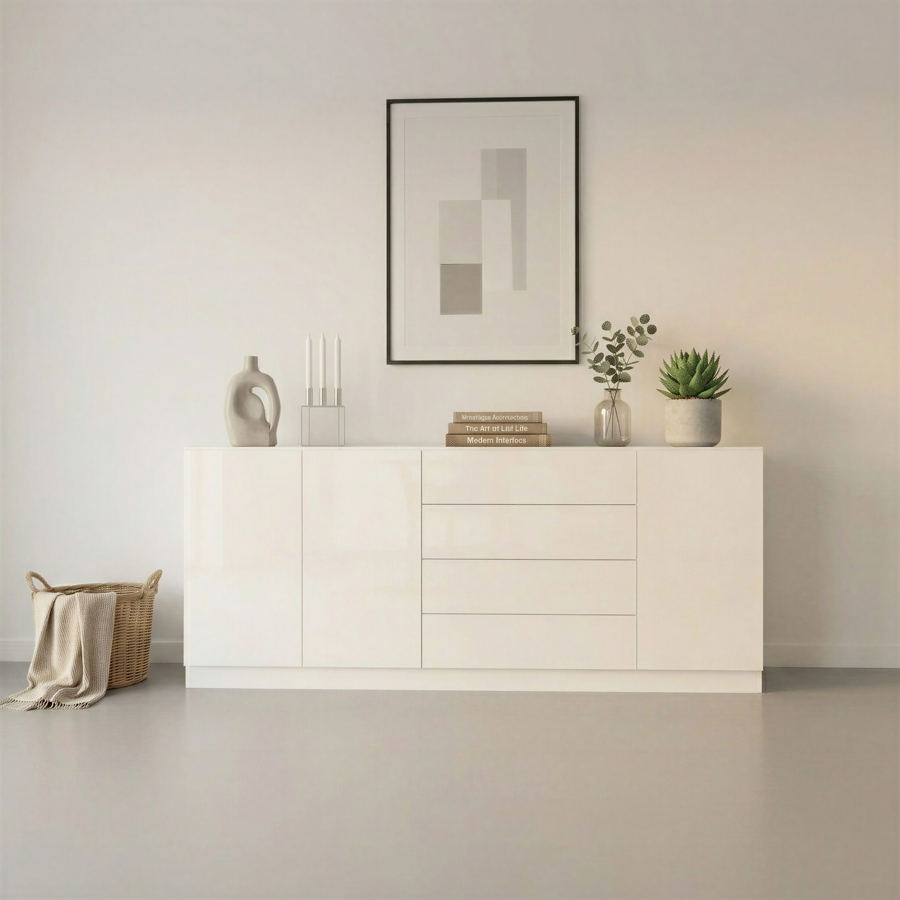 borchardt Möbel Sideboard Vaasa, Kommode mit 3 Türen und 4 Schubkästen auf Kugelführungen, Breite 190 cm