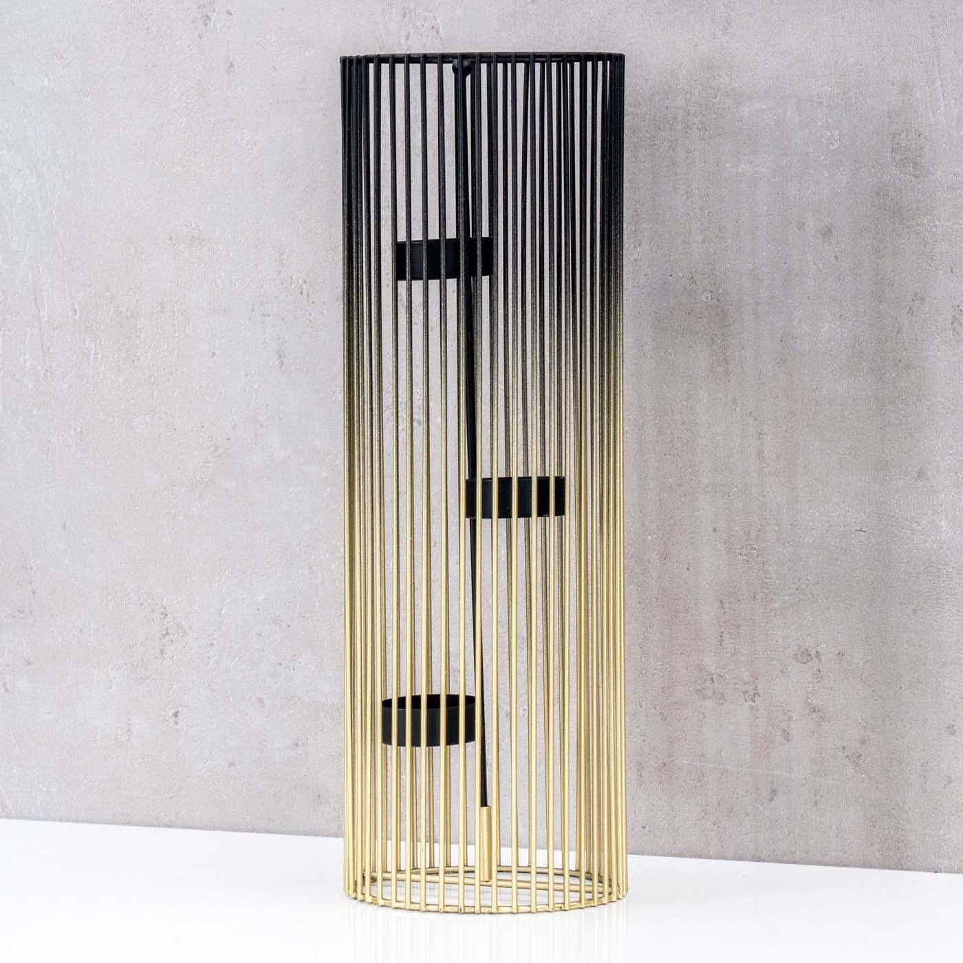 Levandeo® Teelichthalter, Teelichthalter Säule H34cm Schwarz Gold Metall Ke günstig online kaufen