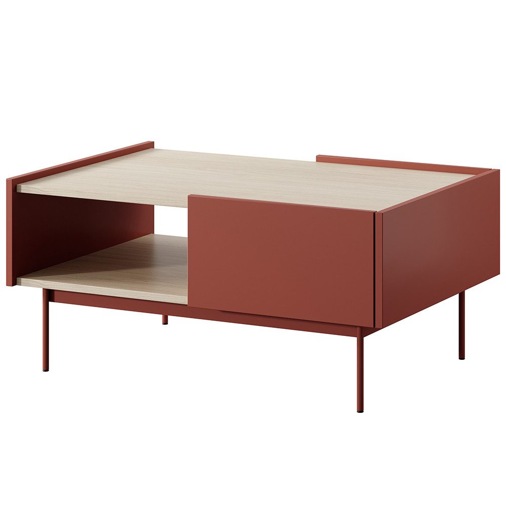 Lomadox Couchtisch CHEYENNE-160, 97 cm Breit in matt Rot, 2 Softclose-Schubladen