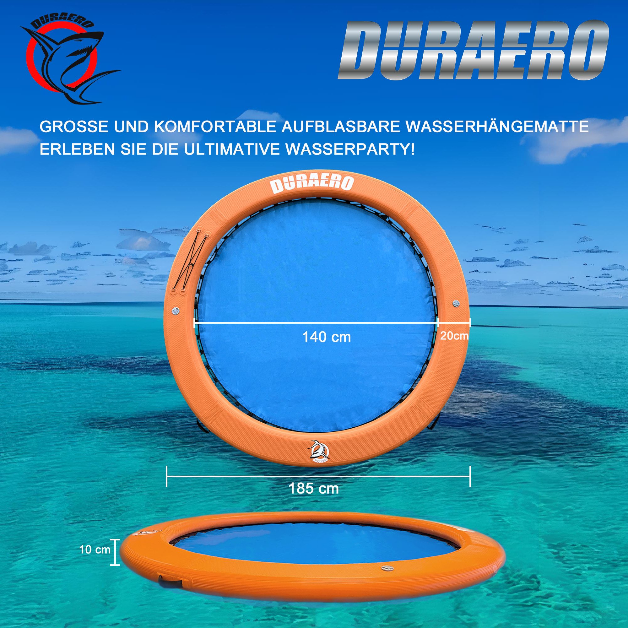 DURAERO Aufblasbare Wasser-Hängematte,Rundes,Schwimmring für See & Pool SUP-Paddel