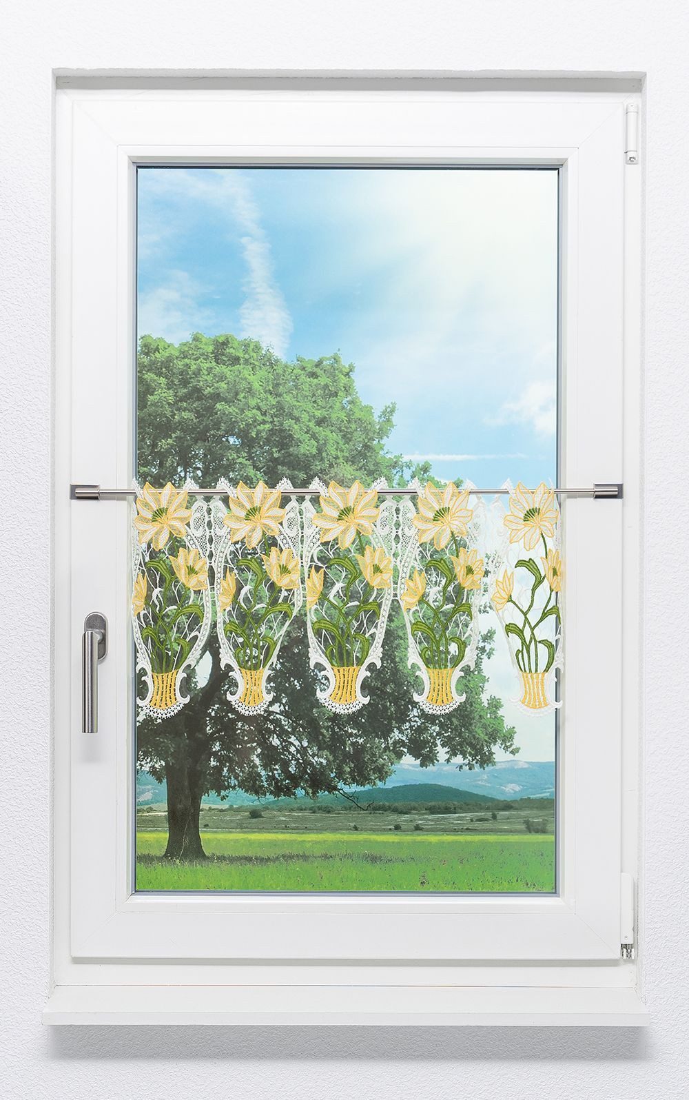 Plauener Spitze® Scheibengardine Blumenpracht, (1 St), günstig online kaufen