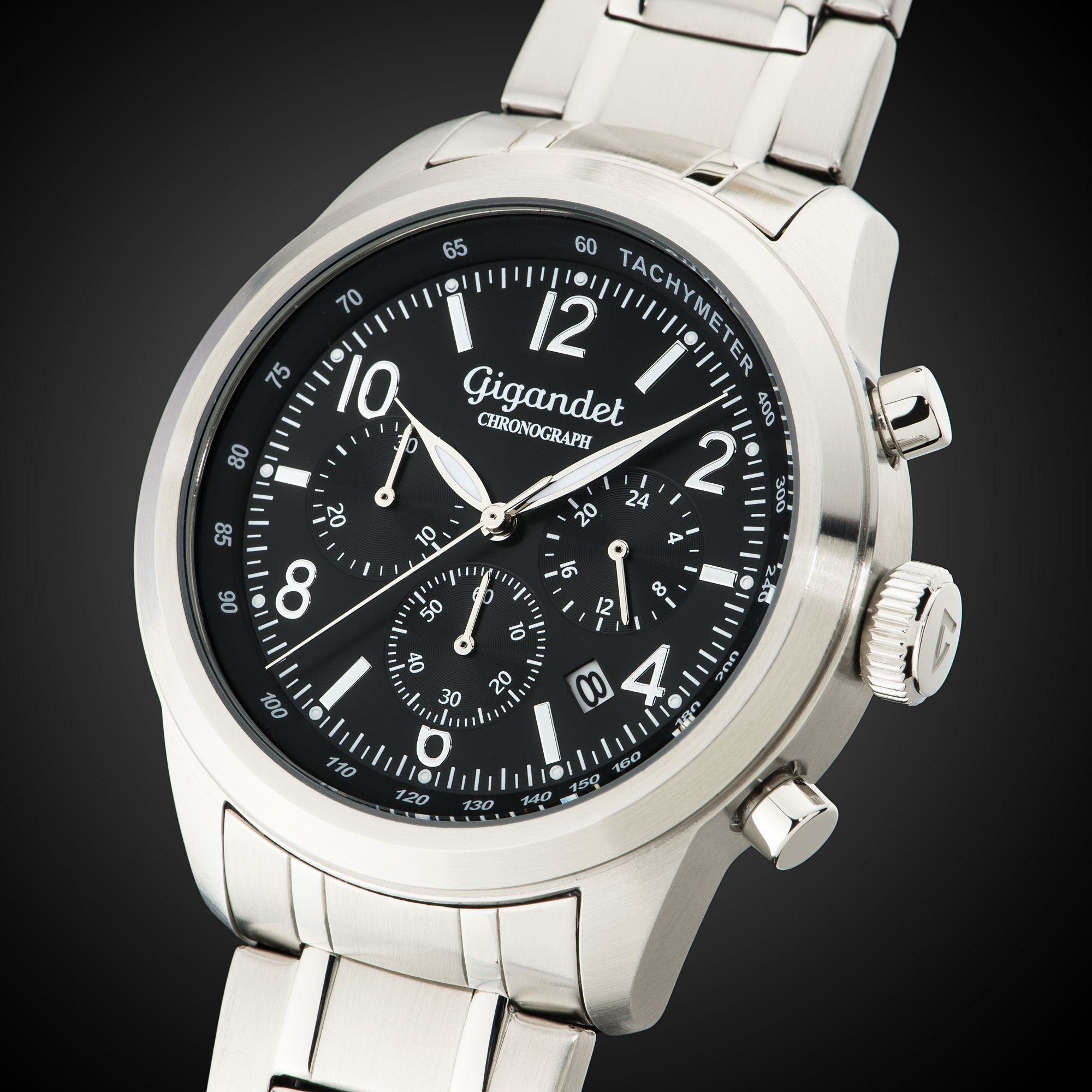 Gigandet Chronograph Herrenuhr, Armbanduhr, Sportuhr, 44mm, JOURNEY G25-001, Mineralglas, Datumsanzeige, Edelstahlband, 10bar/100m wasserdicht