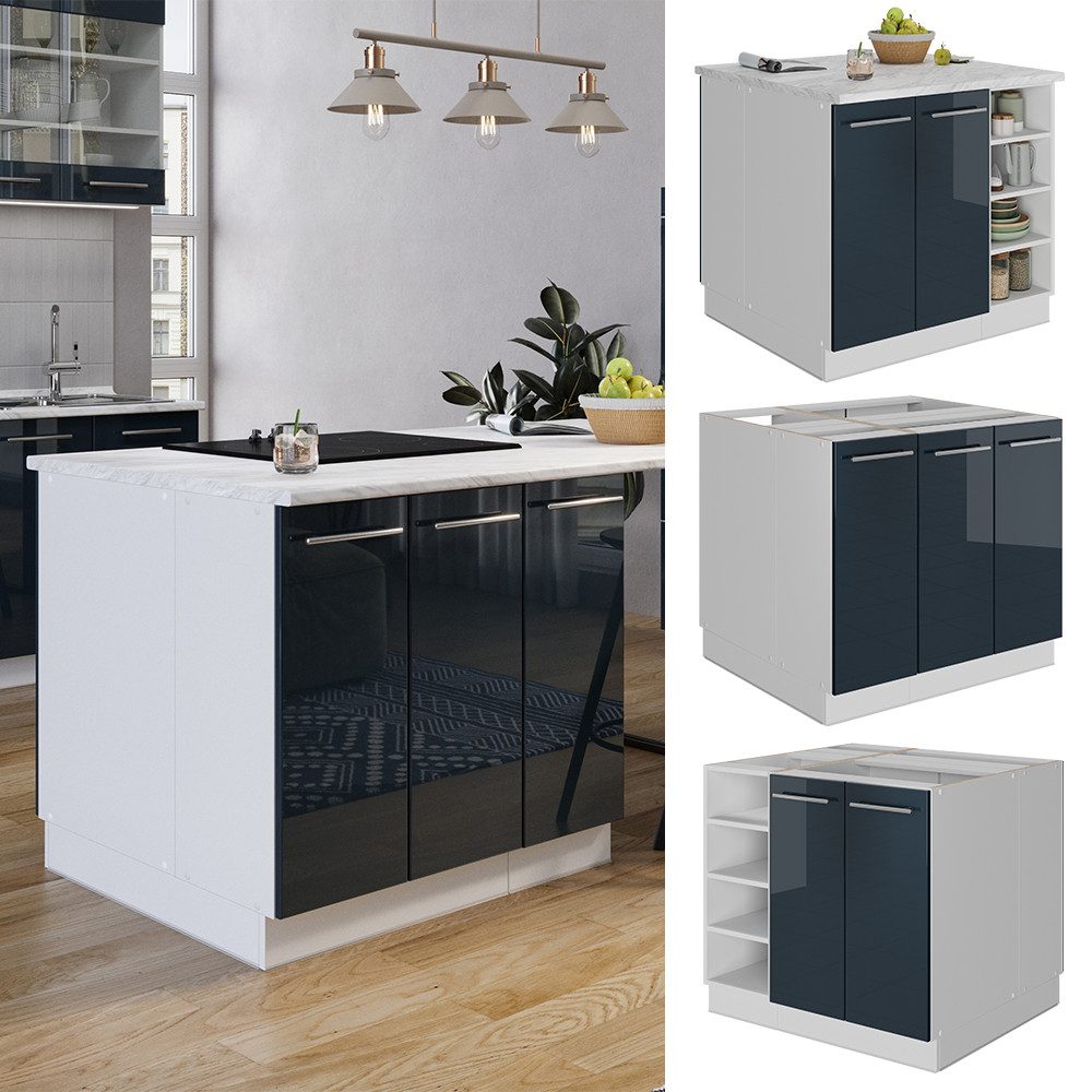 Vicco Unterschrank Fame-Line, Dunkelblau Hochglanz/Weiß, 90 günstig online kaufen