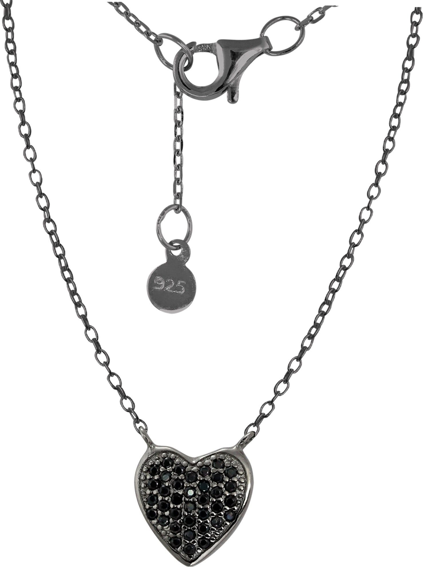 SilberDream Silberkette SilberDream Zirkonia Herz Halskette (Halskette), Halsketten (Herz) ca. 44cm, 925 Sterling Silber, Farbe: schwarz
