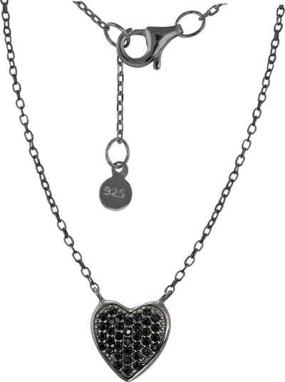 SilberDream Silberkette SilberDream Zirkonia Herz Halskette, Halsketten (Herz) ca. 44cm, 925 Sterling Silber, Farbe: schwarz