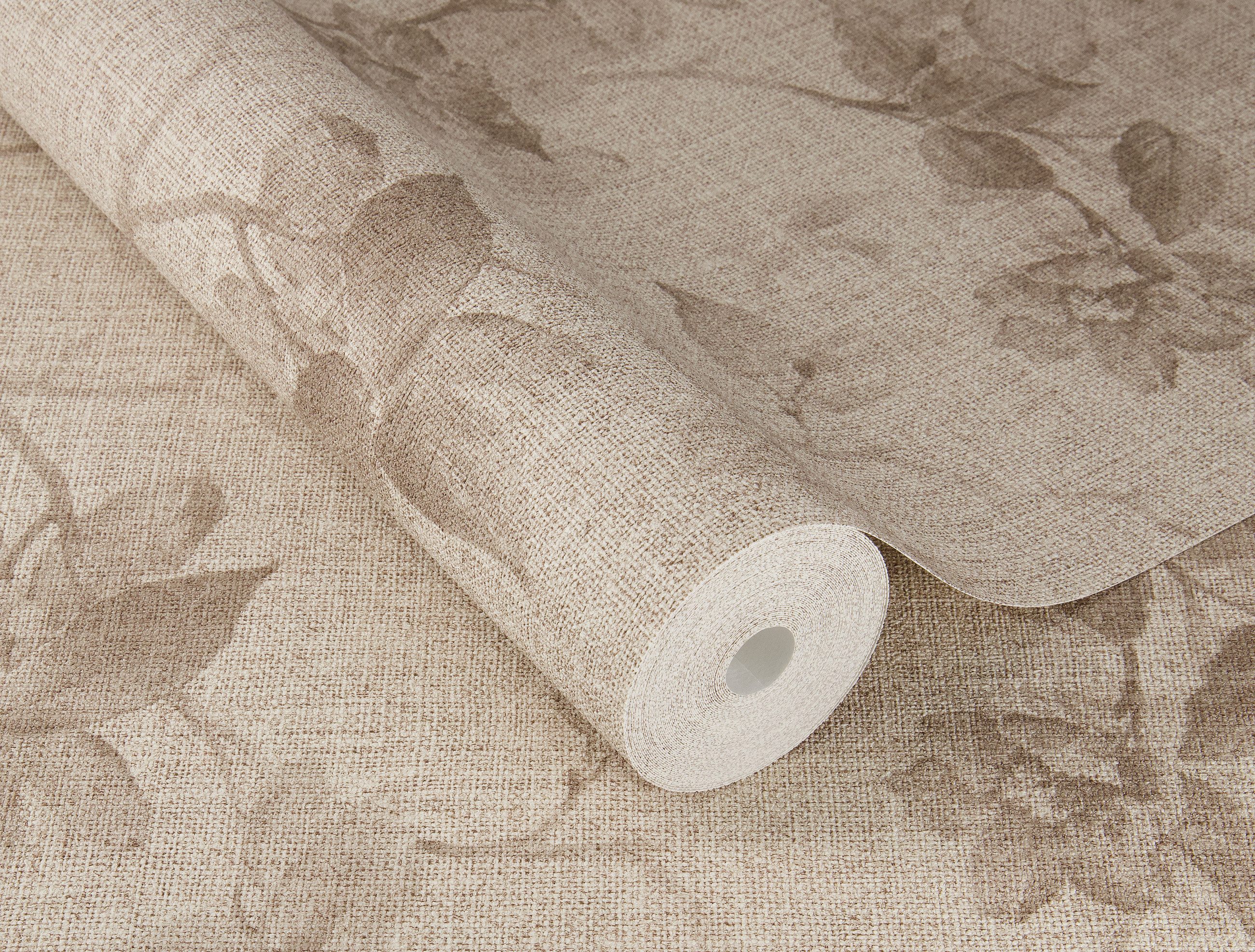 Rasch Vliestapete Blätter, Blüten & Zweige - Vinyltapete Rosa Braun, Ranken, Blumen, Natur, Blätter, Zweige, (1 Rolle, 1 St., Kollektion Atelier Tissé - 10,05 m x 0,53 m), gute Lichtbeständigkeit, feucht abwischbar, restlos abziehbar