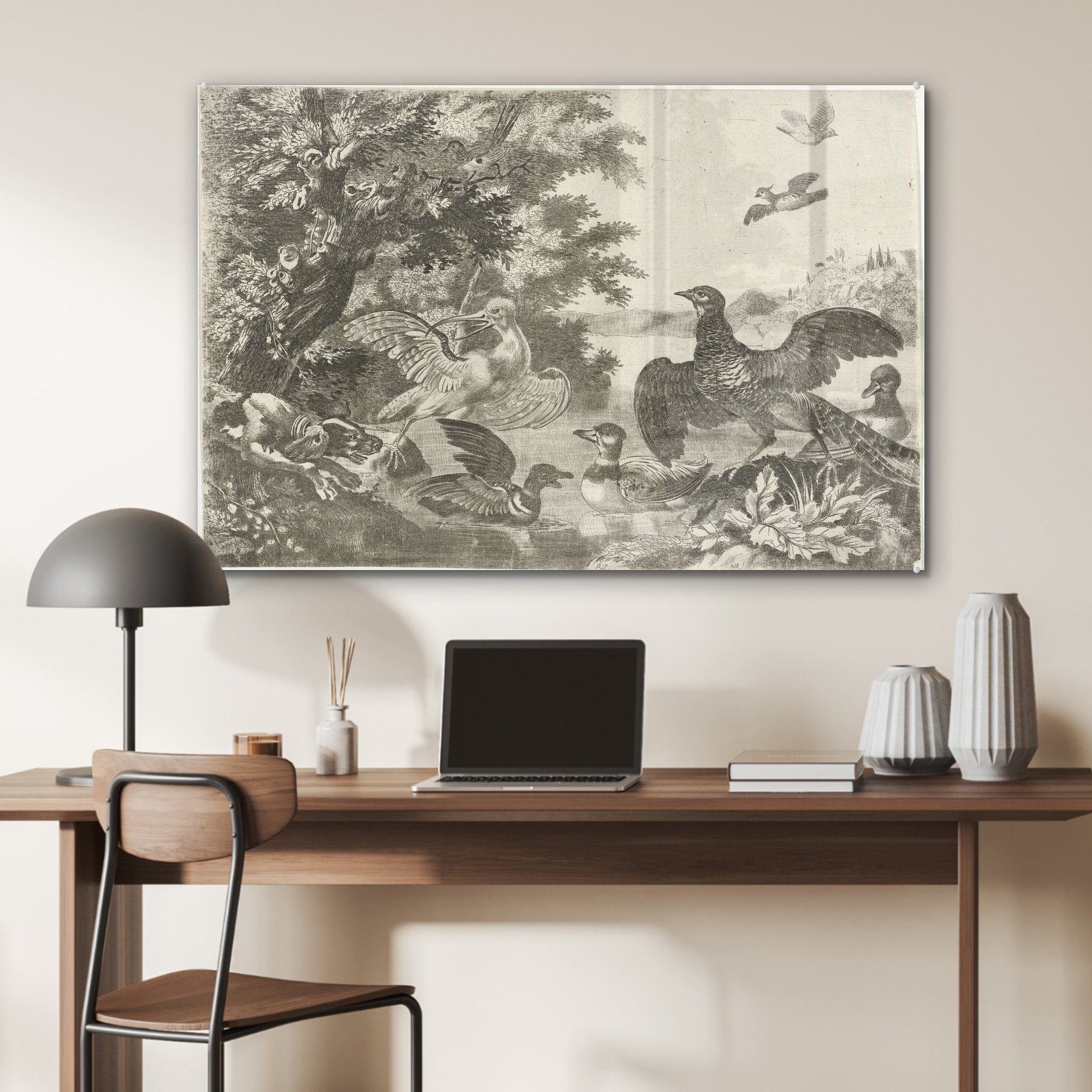 Gemälde Wasservögel Schlafzimmer Wohnzimmer St), (1 Acrylglasbild - ein Hund d'Hondecoeter, & von Melchior Acrylglasbilder MuchoWow und