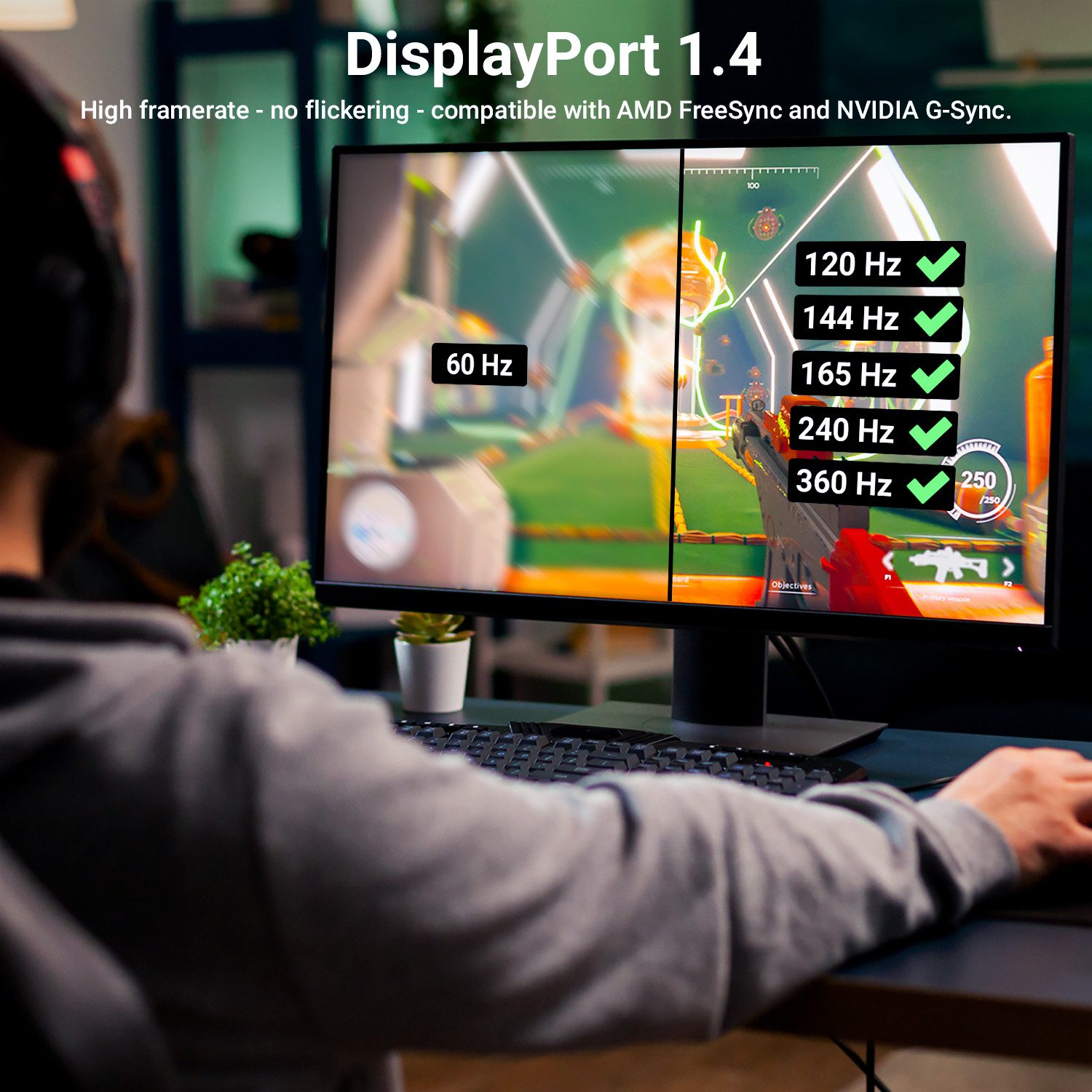 deleyCON deleyCON 5m DisplayPort Kabel 1.4 8K@60Hz 4K@165Hz UHD WQHD HDR für Video-Kabel