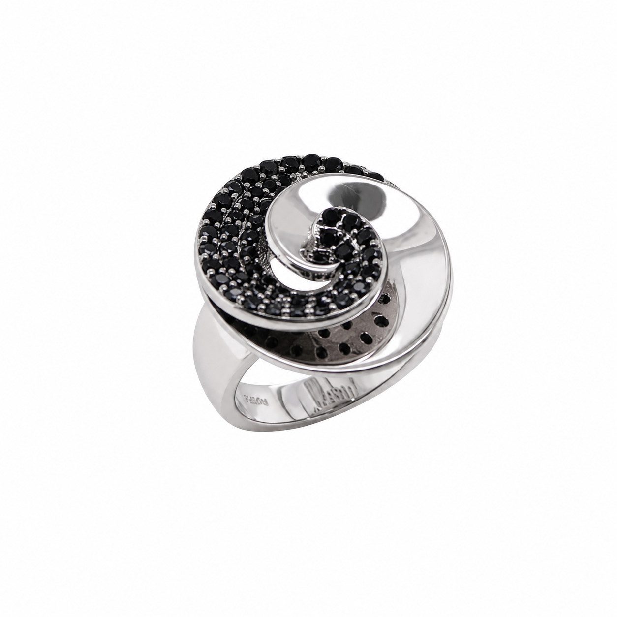 Sogni d'oro Fingerring "Spinellwirbel" mit schwarzem Spinell, Silber 925