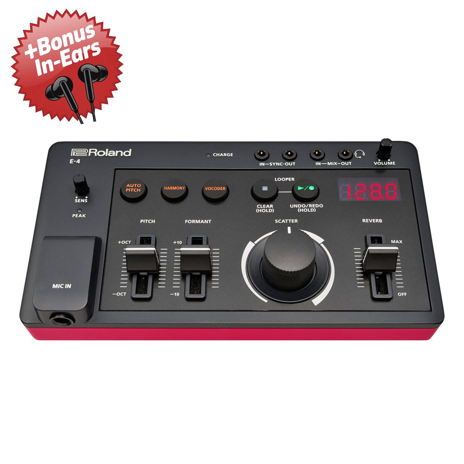 Roland Audio Roland Aira E-4 Vocal Effektgerät + Bonus In-Ear Kopfhörer Digitales Aufnahmegerät (Vocal-Performance-Werkzeug)