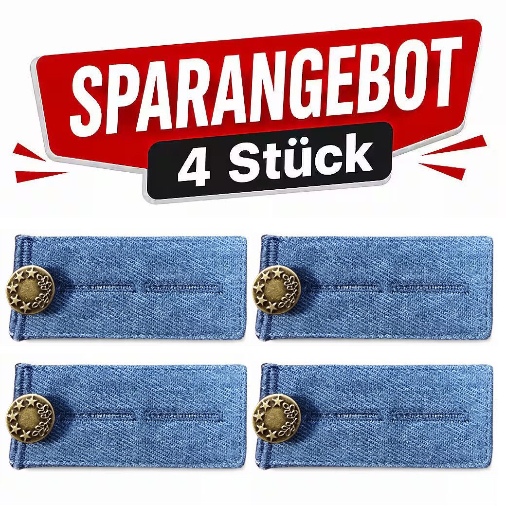 Ware aus aller Welt Bunddehner 4er Set Hosenbund-Erweiterung 8,2 × 3,6 cm Bundweite flexibel anpassen (4-tlg), Jeansknopf-Erweiterung Hosenweiterer Hosenbund-Verlängerung