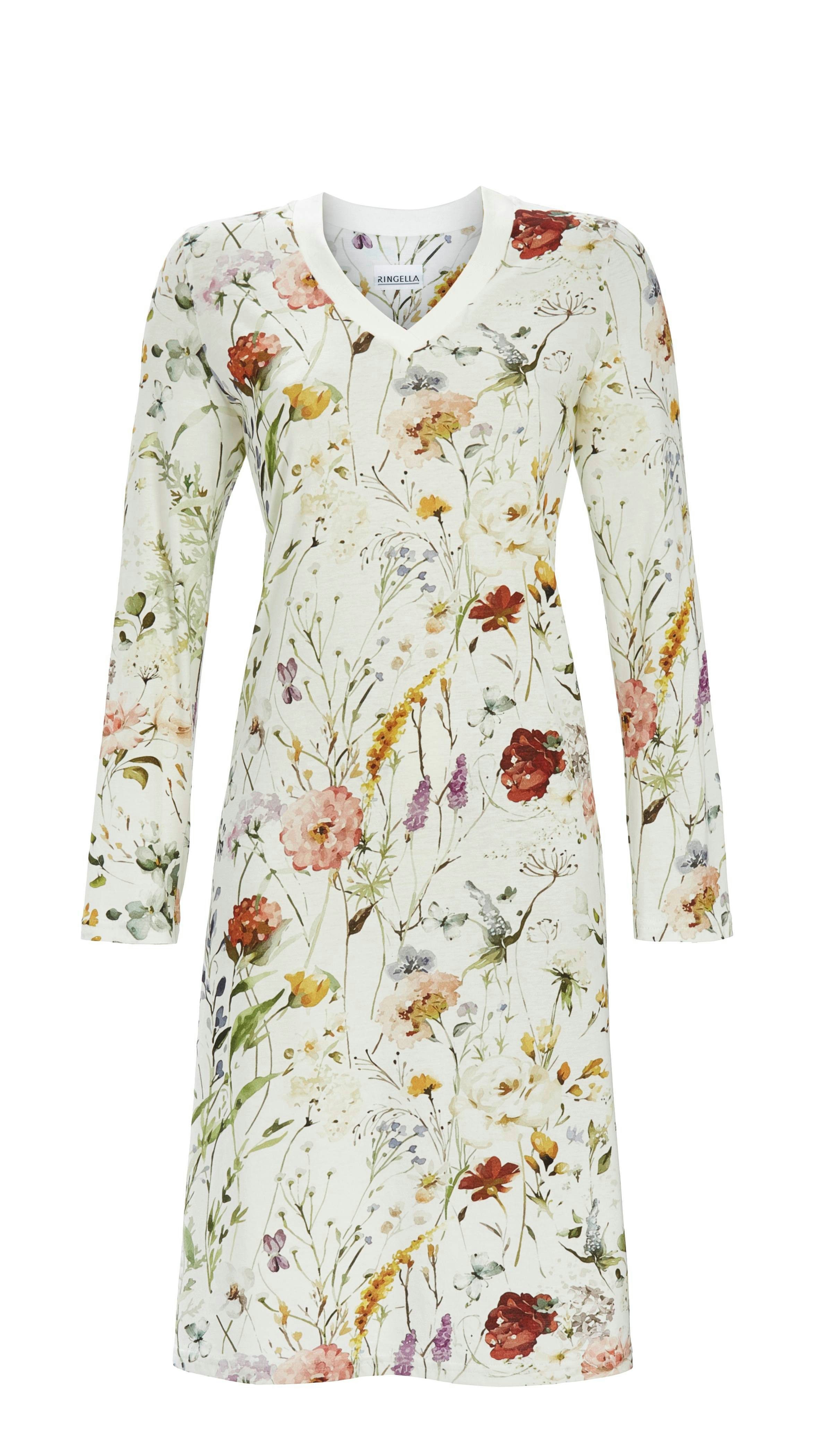 Ringella Nachthemd mit Blumendessin und V-Ausschnitt aus Strick Alloverdruc günstig online kaufen