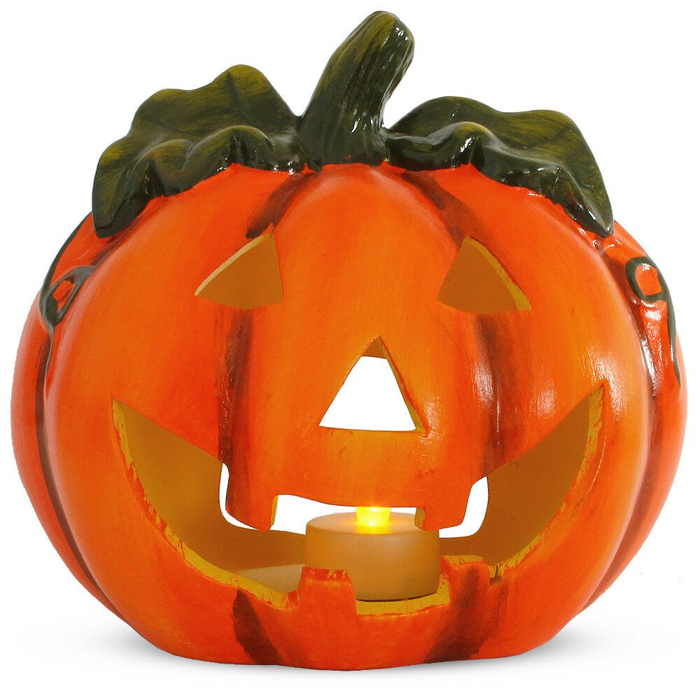 Dekofigur Kürbis-Laterne als LED Halloween-Deko Windlicht in 17x18 cm