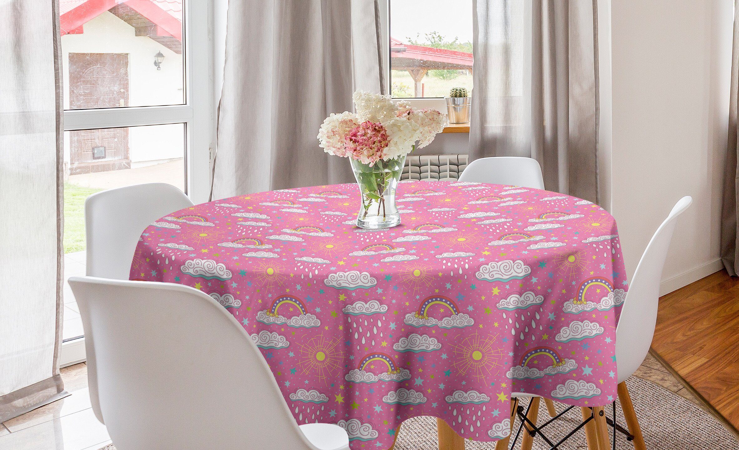 Kreis Regen 3 Tischdecke für Abakuhaus Abdeckung Küche Dekoration, Tischdecke Farben-Regenbogen Esszimmer