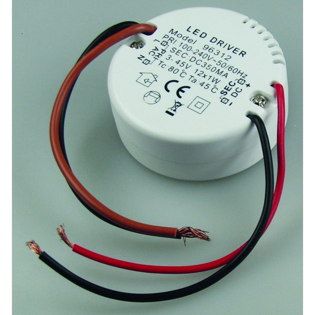 ChiliTec LED-Trafo 12W, 3-45V= rund Ein 220-240V, Aus 350mA Konstantstrom Trafo
