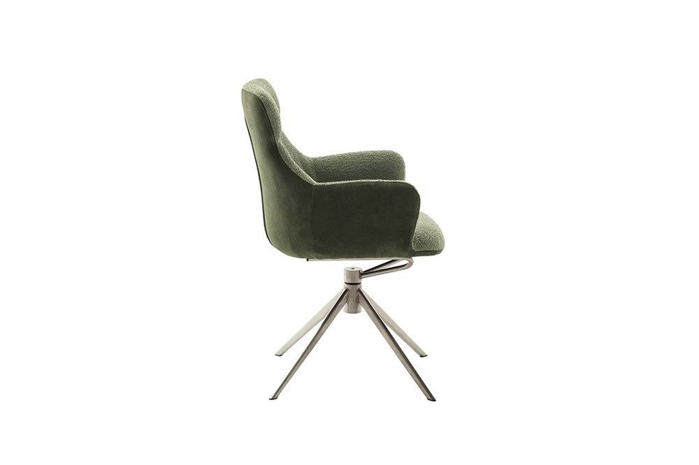 MCA furniture Esszimmerstuhl 2er Set Stuhl Pelion mit Armlehnen, Edelstahl, drehbar, olive (2er-Set)