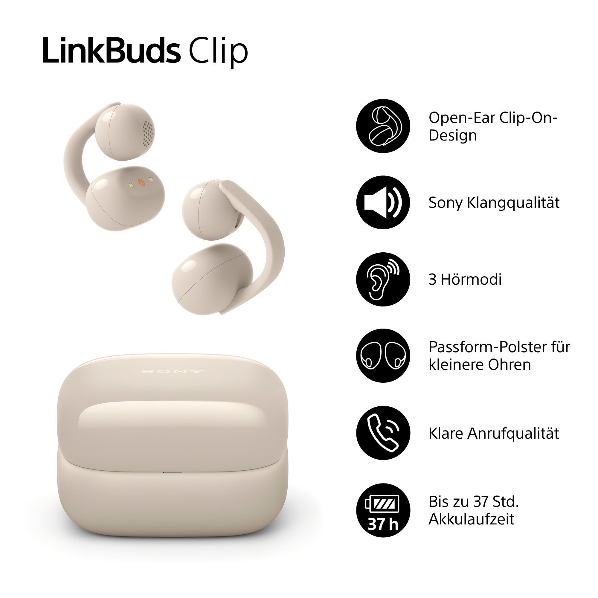 Sony 2erSet LinkBuds Clip WF-LC900B + WF-LC900C Open-Ear-Kopfhörer (Rauschunterdrückung, True Wireless, integrierte Steuerung für Anrufe und Musik, Bluetooth, S – Bild 4 von 5